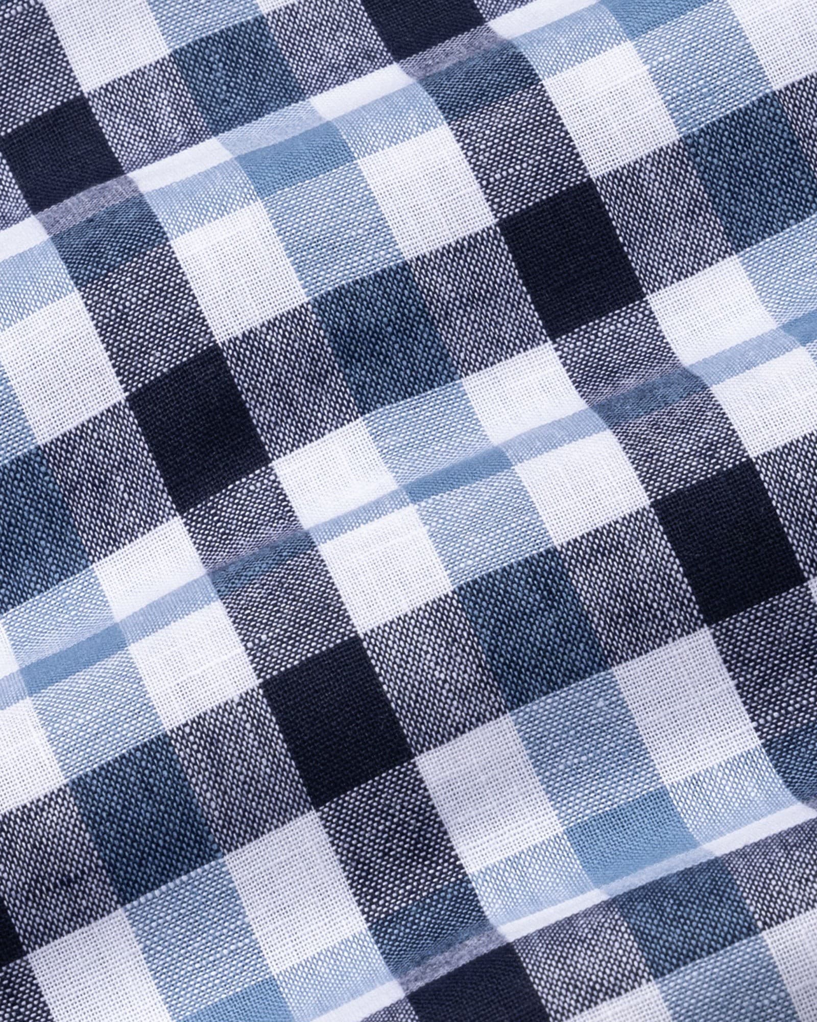 Qevan Navy Blue Check Button Down Linen Shirt