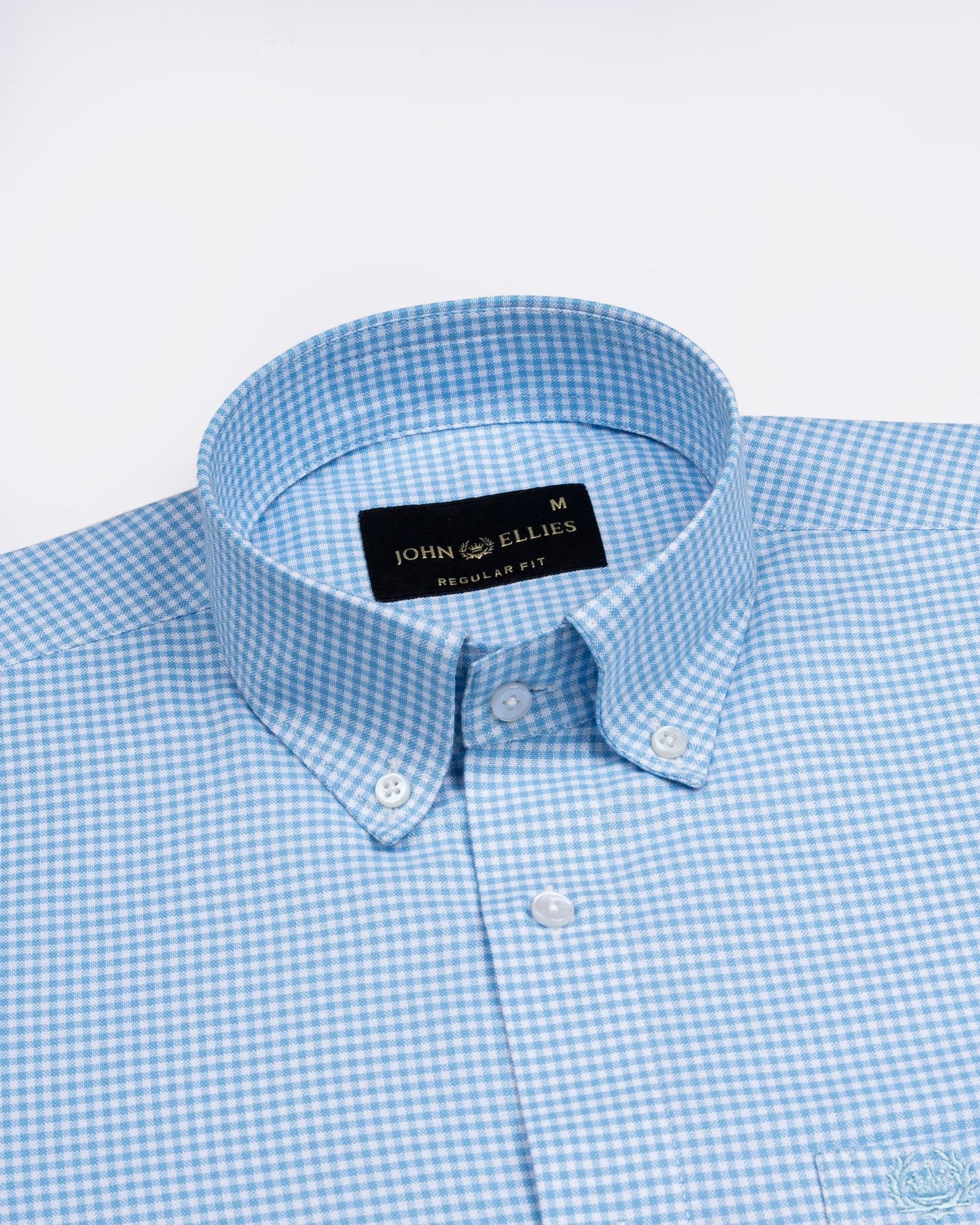 Hazel Sky Blue Check Button Down Oxford Cotton Shirt