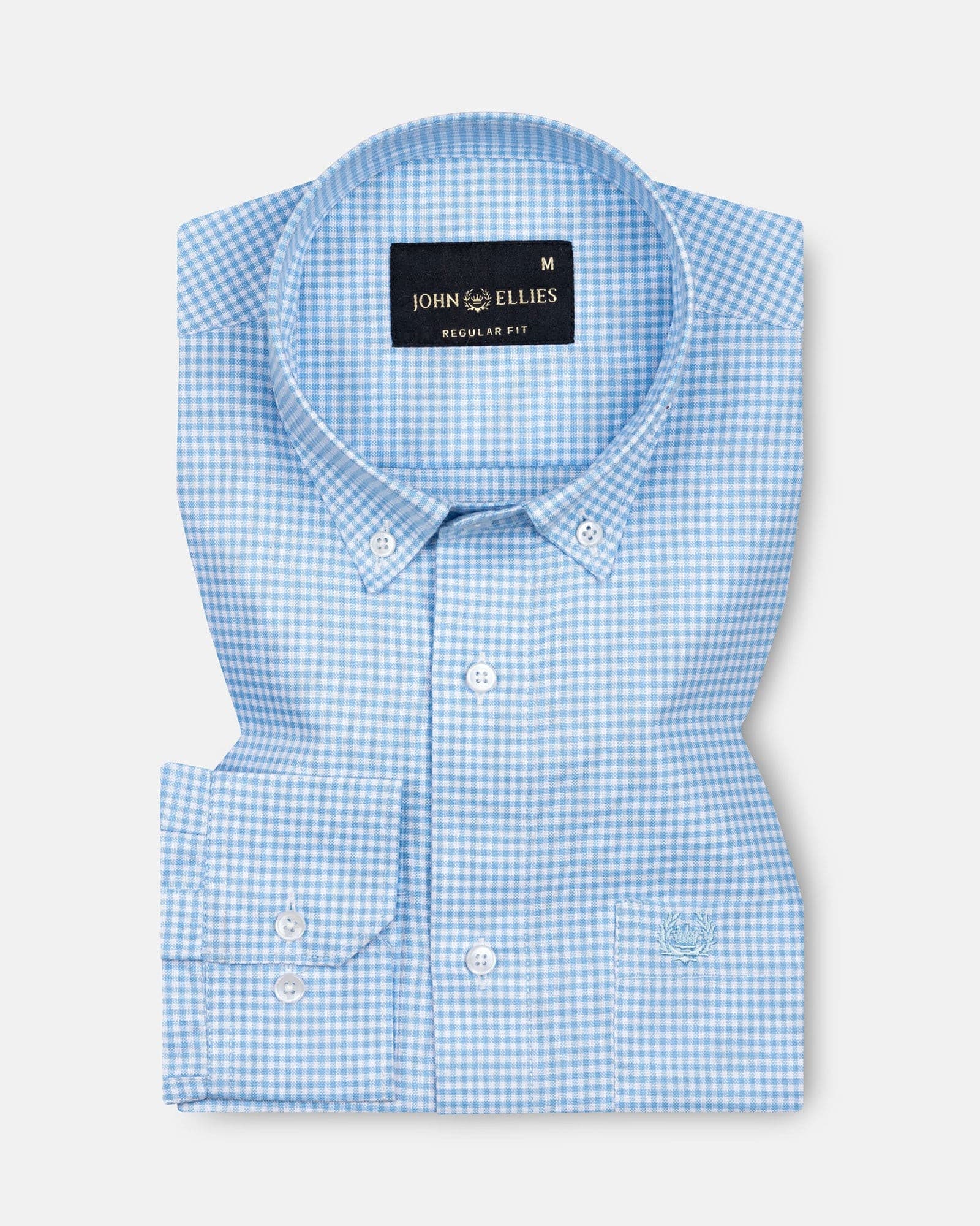 Hazel Sky Blue Check Button Down Oxford Cotton Shirt