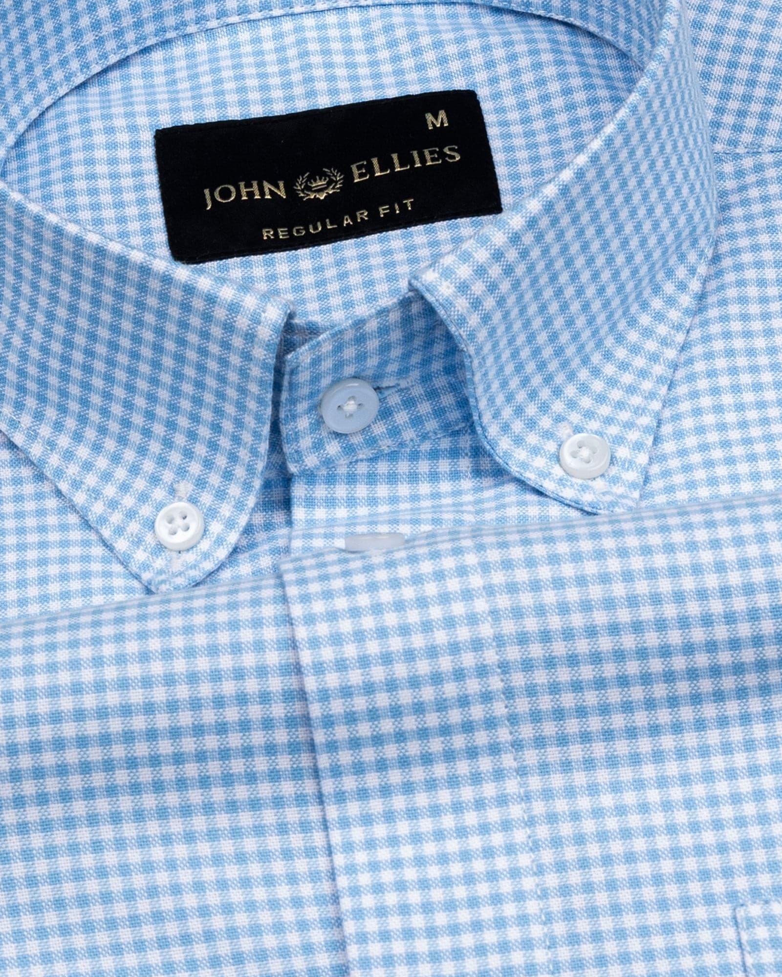 Hazel Sky Blue Check Button Down Oxford Cotton Shirt