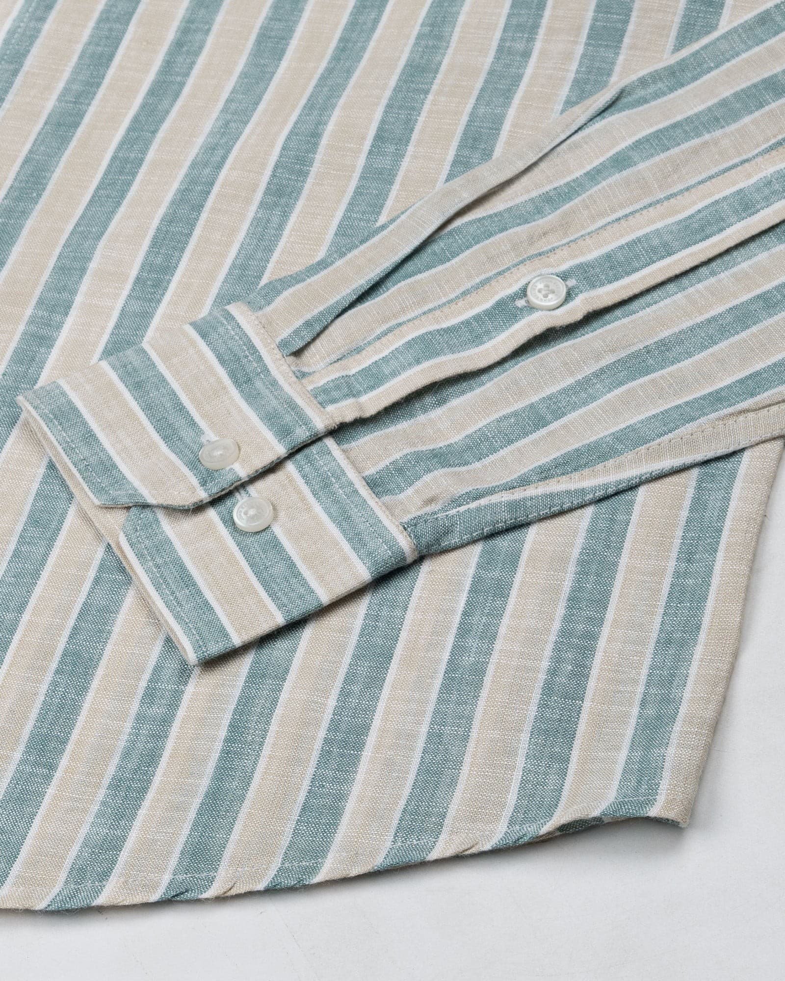 Qevan Green Stripe Button Down Linen Shirt