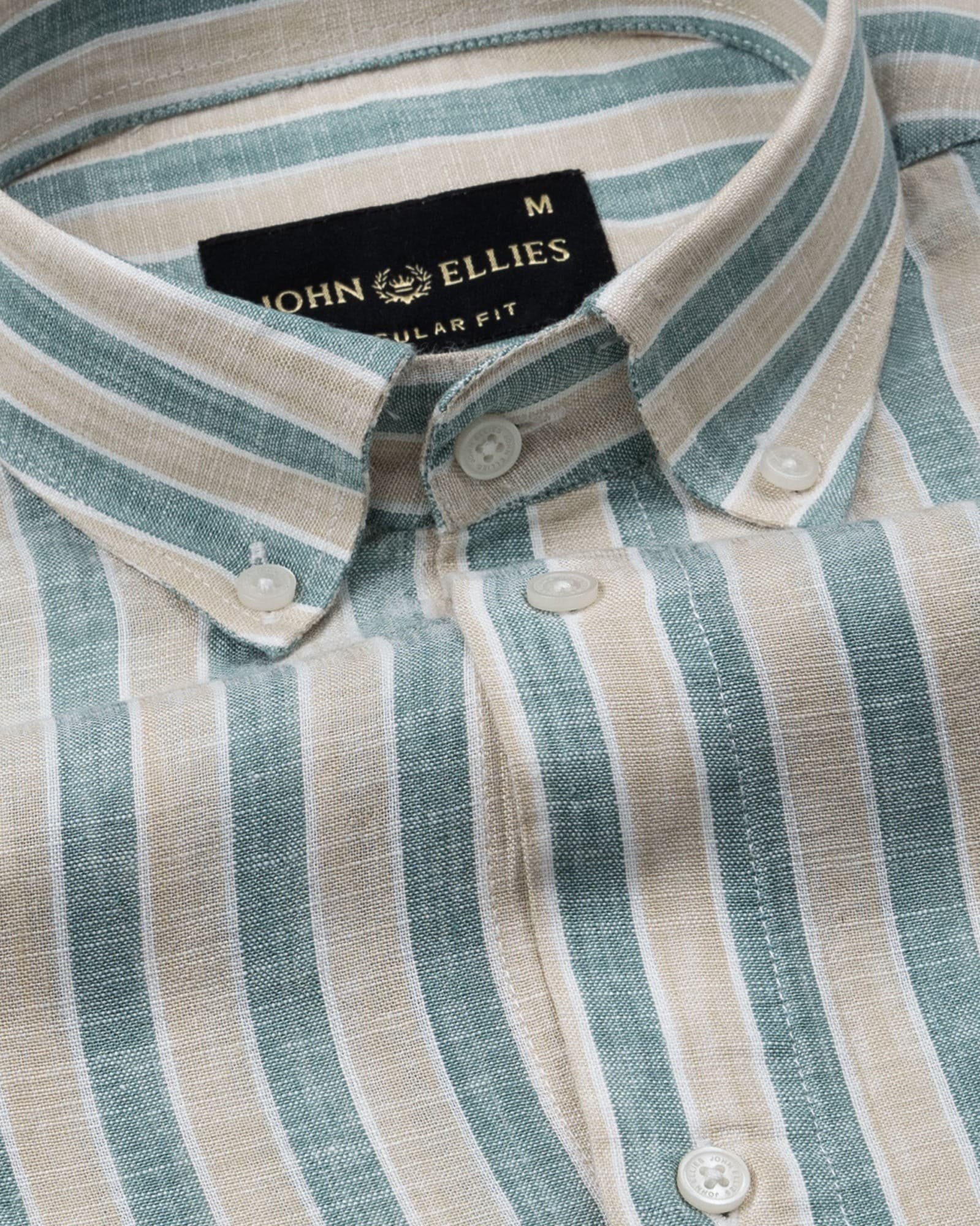 Qevan Green Stripe Button Down Linen Shirt