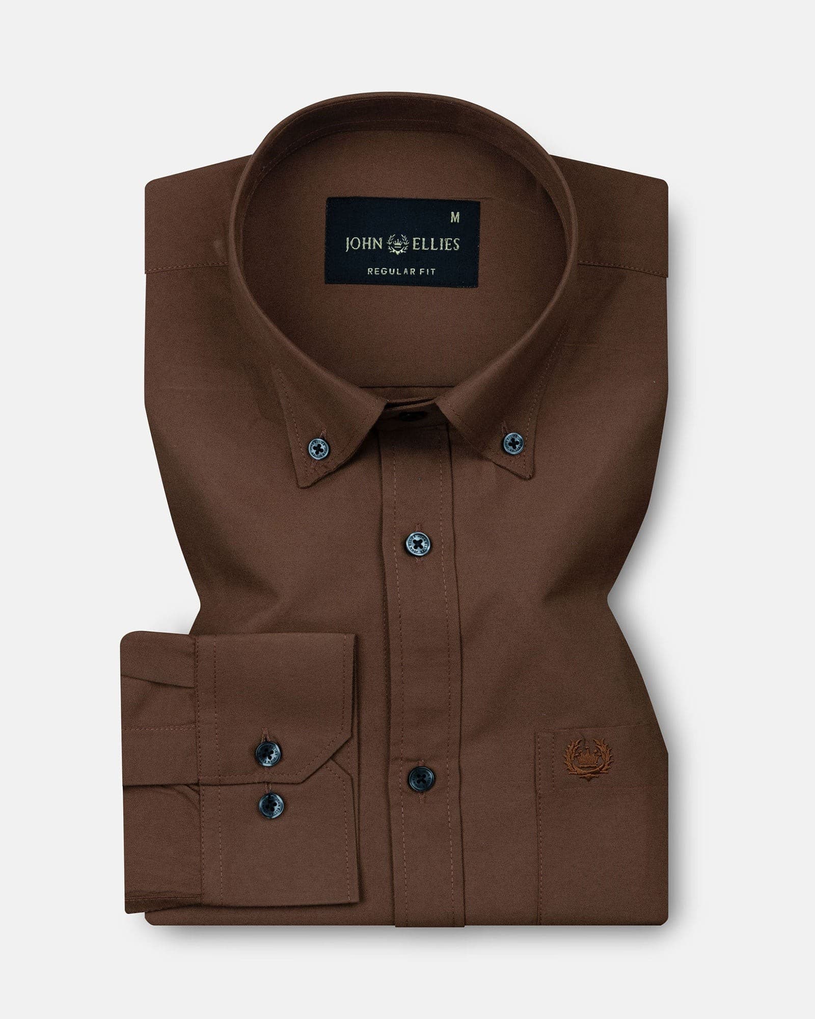 Monza Brown Plain Button Down Polyester Shirt
