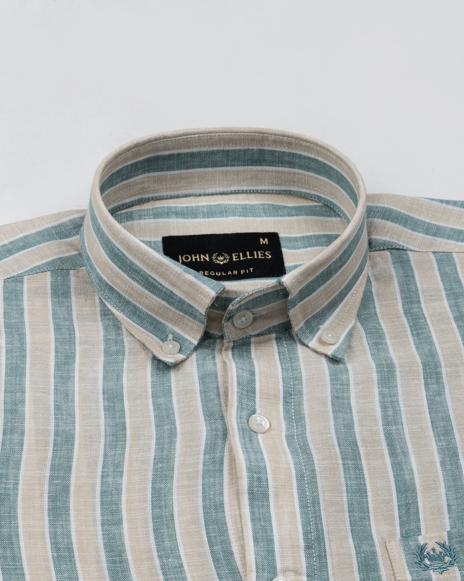 Qevan Green Stripe Button Down Linen Shirt
