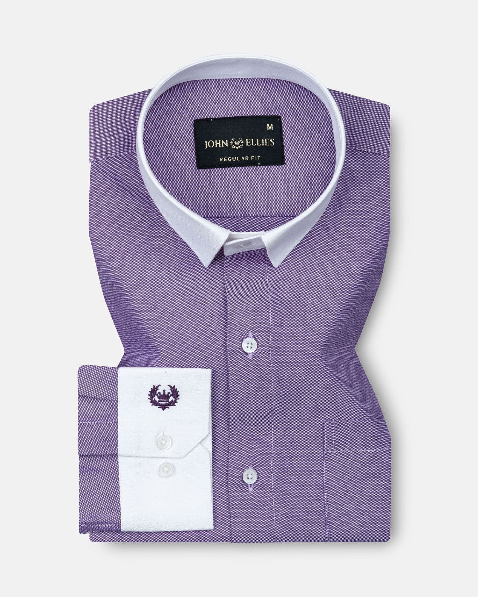 Raven Purple White Cuff Collar Oxford Cotton Shirt