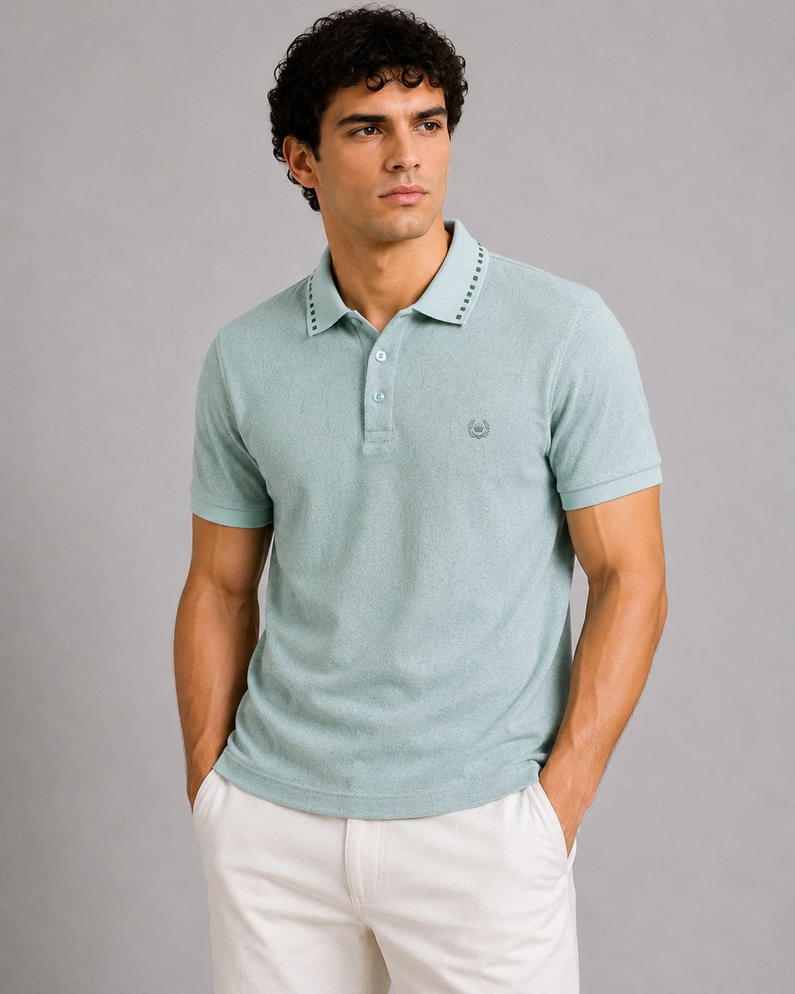 Persien Light Green Cotton Textured Polo T-Shirt