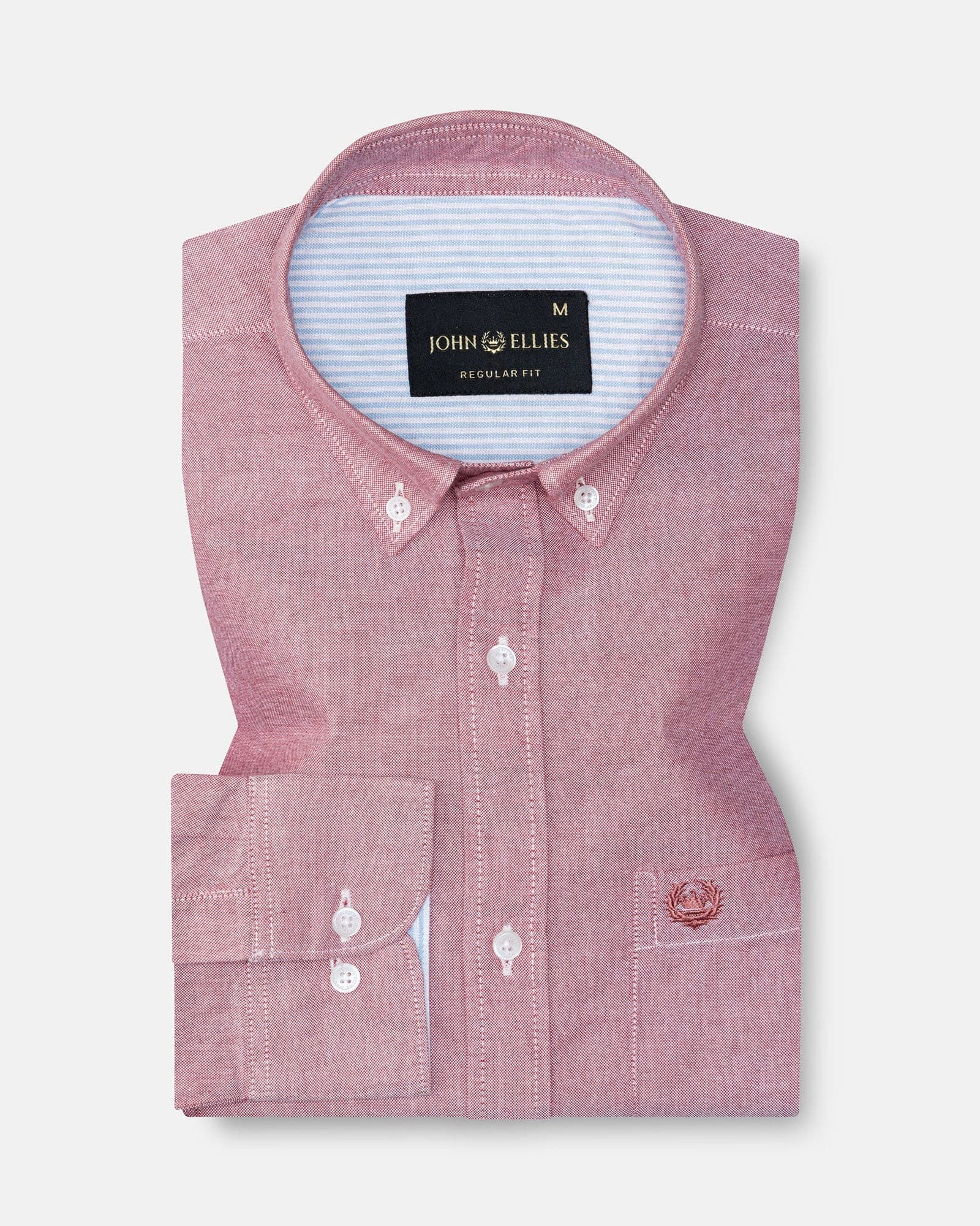 Hicker Red Button Down Plain Oxford Cotton Shirt