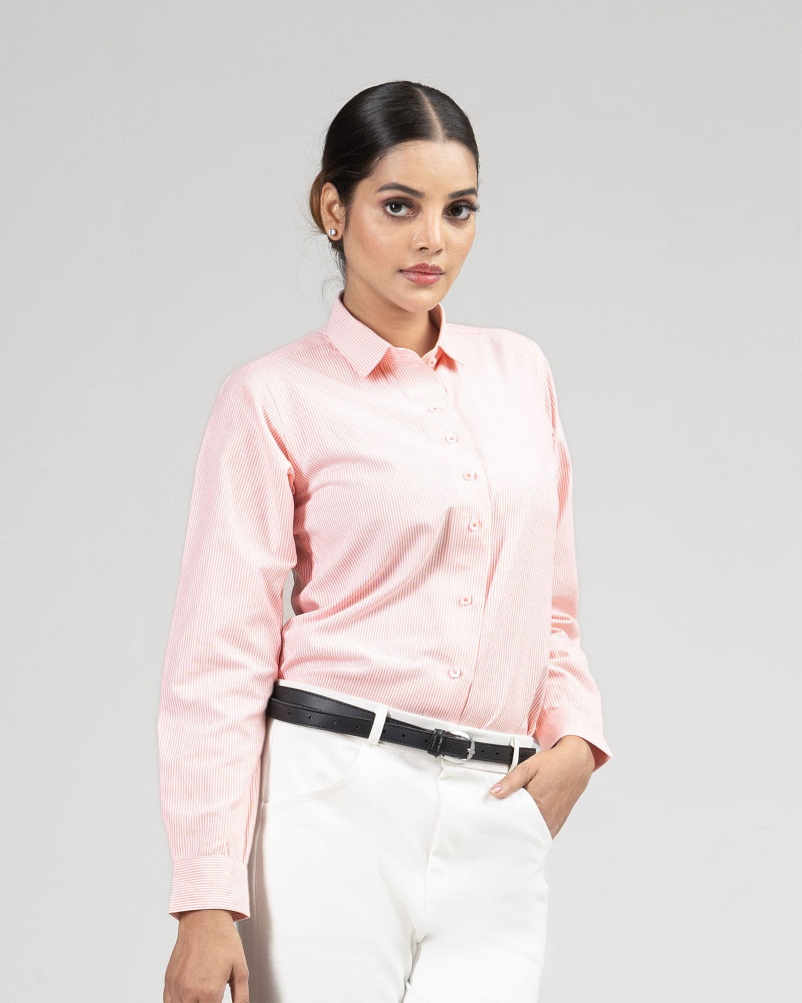 Strata Orange Stripes Oxford Cotton Women Shirt
