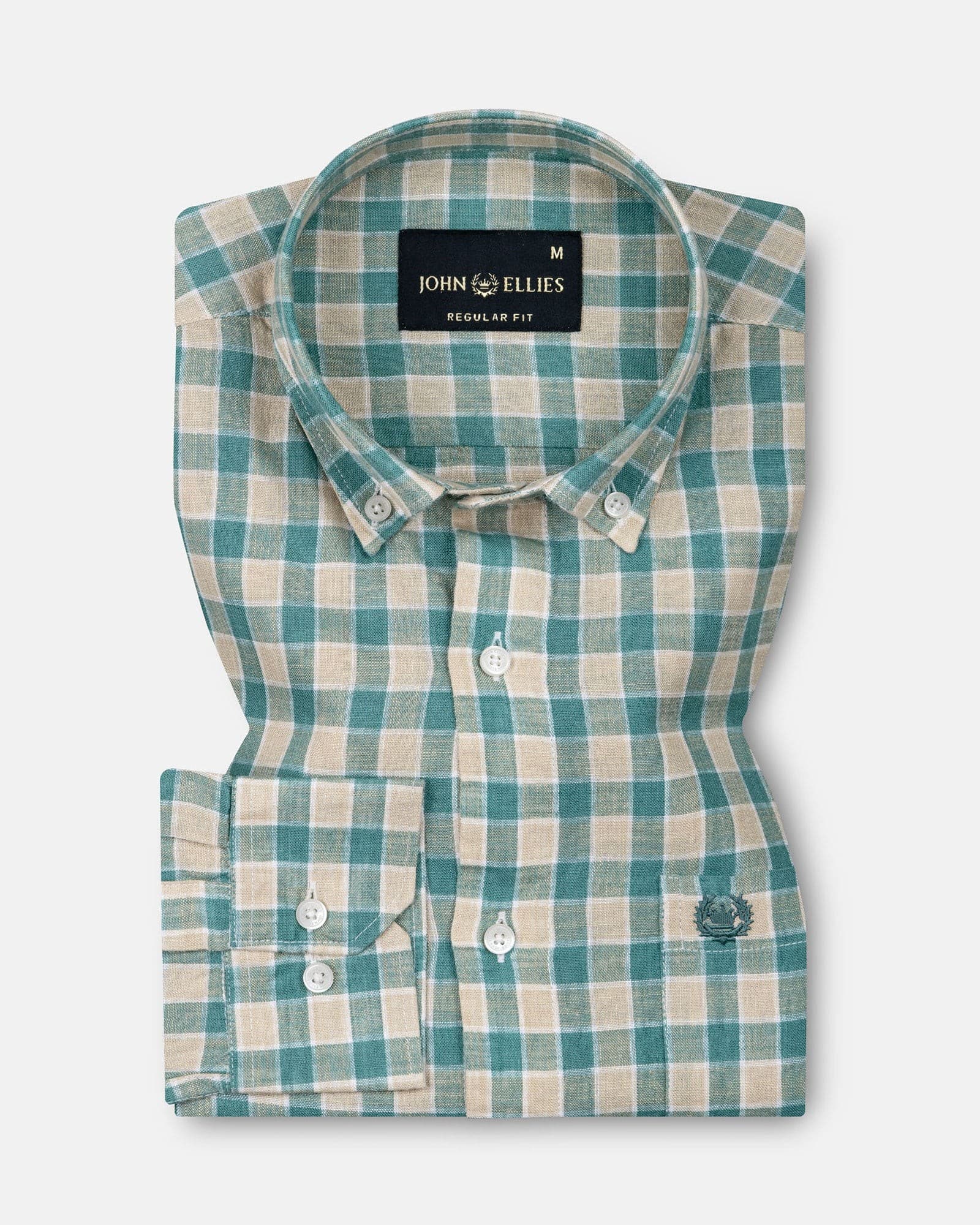 Qevan Green Check Button Down Linen Shirt