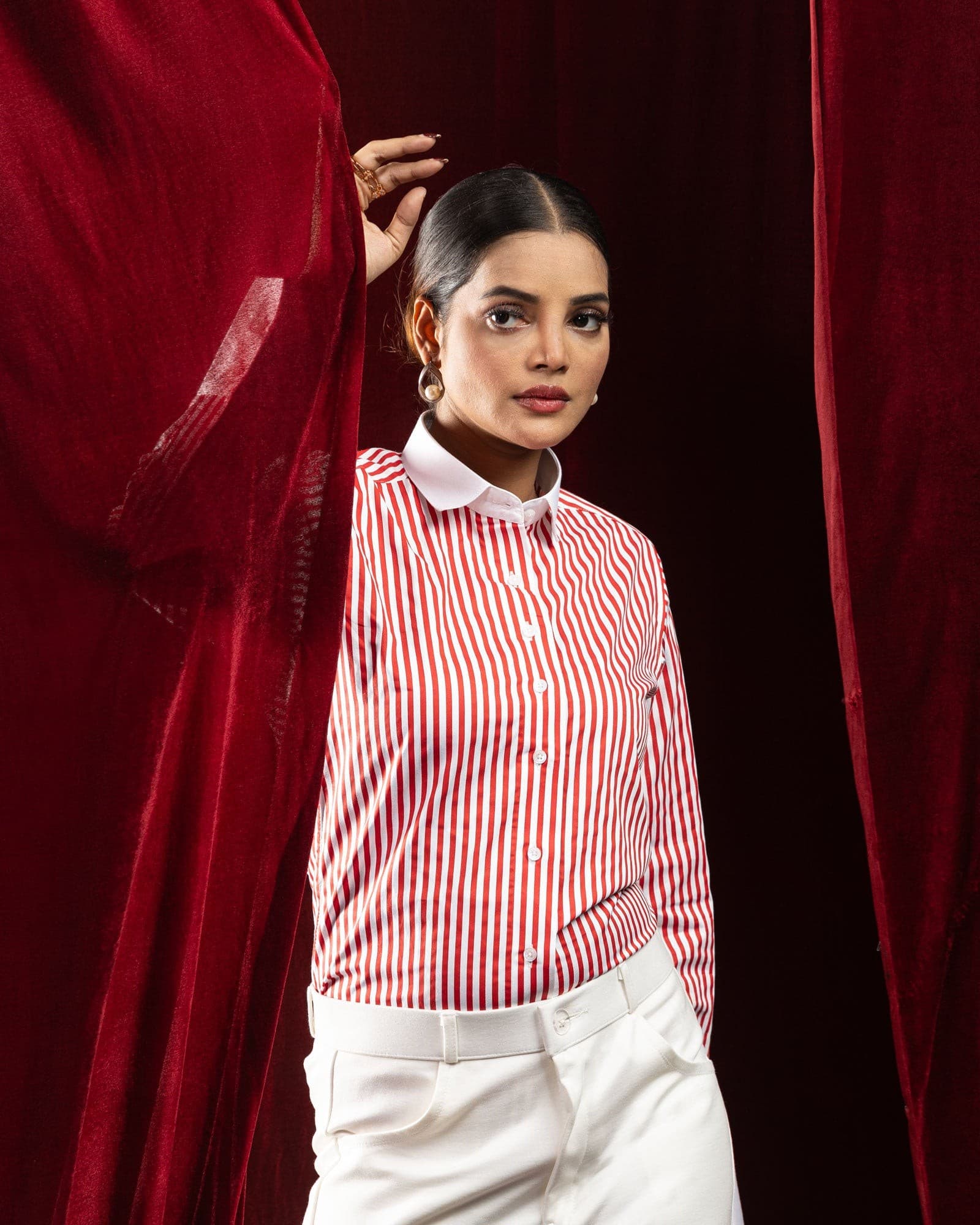 Silhouette Orange Stripes Cotton Women Shirt