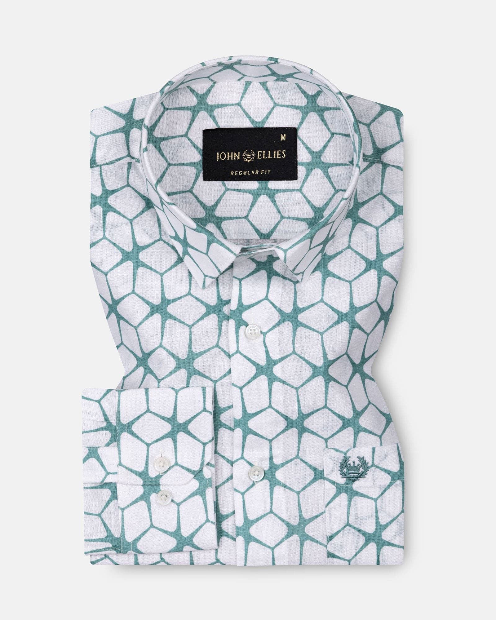 Celith Green Cube Linen Printed Shirt