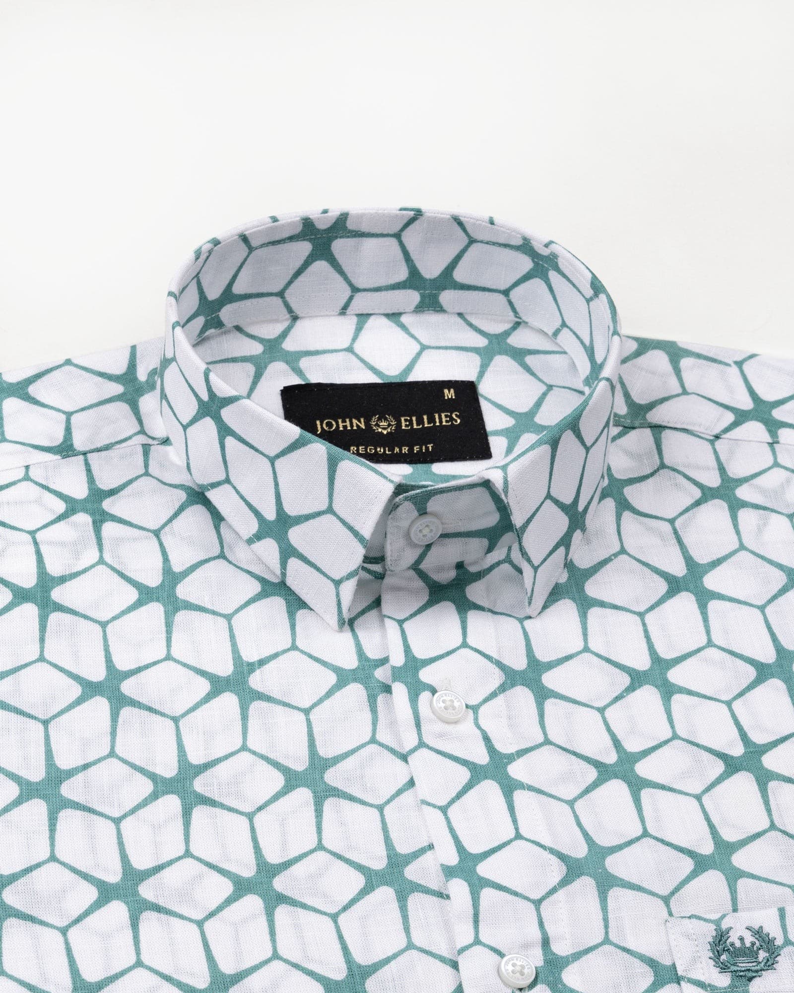 Celith Green Cube Linen Printed Shirt