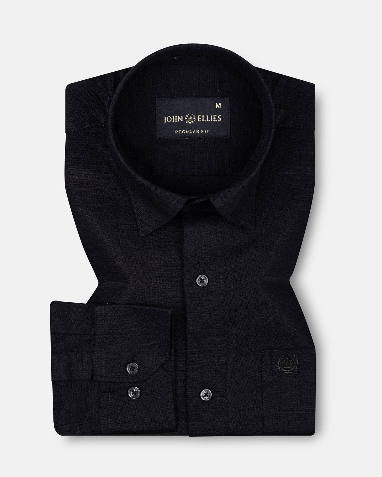 Amess Black Plain Linen Shirt