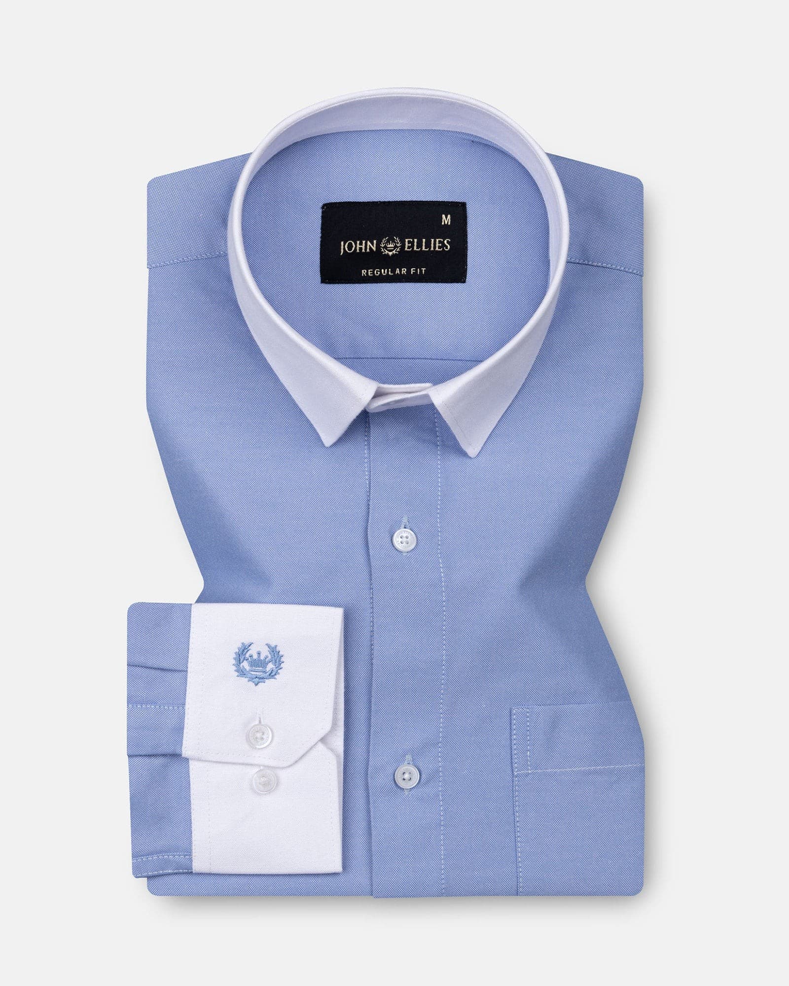 Raven Blue White Cuff Collar Oxford Cotton Shirt