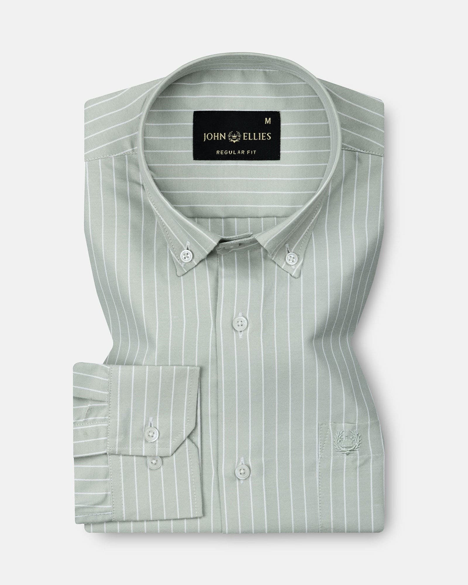 Seashel Olive Stripe Button Down Oxford Cotton Shirt