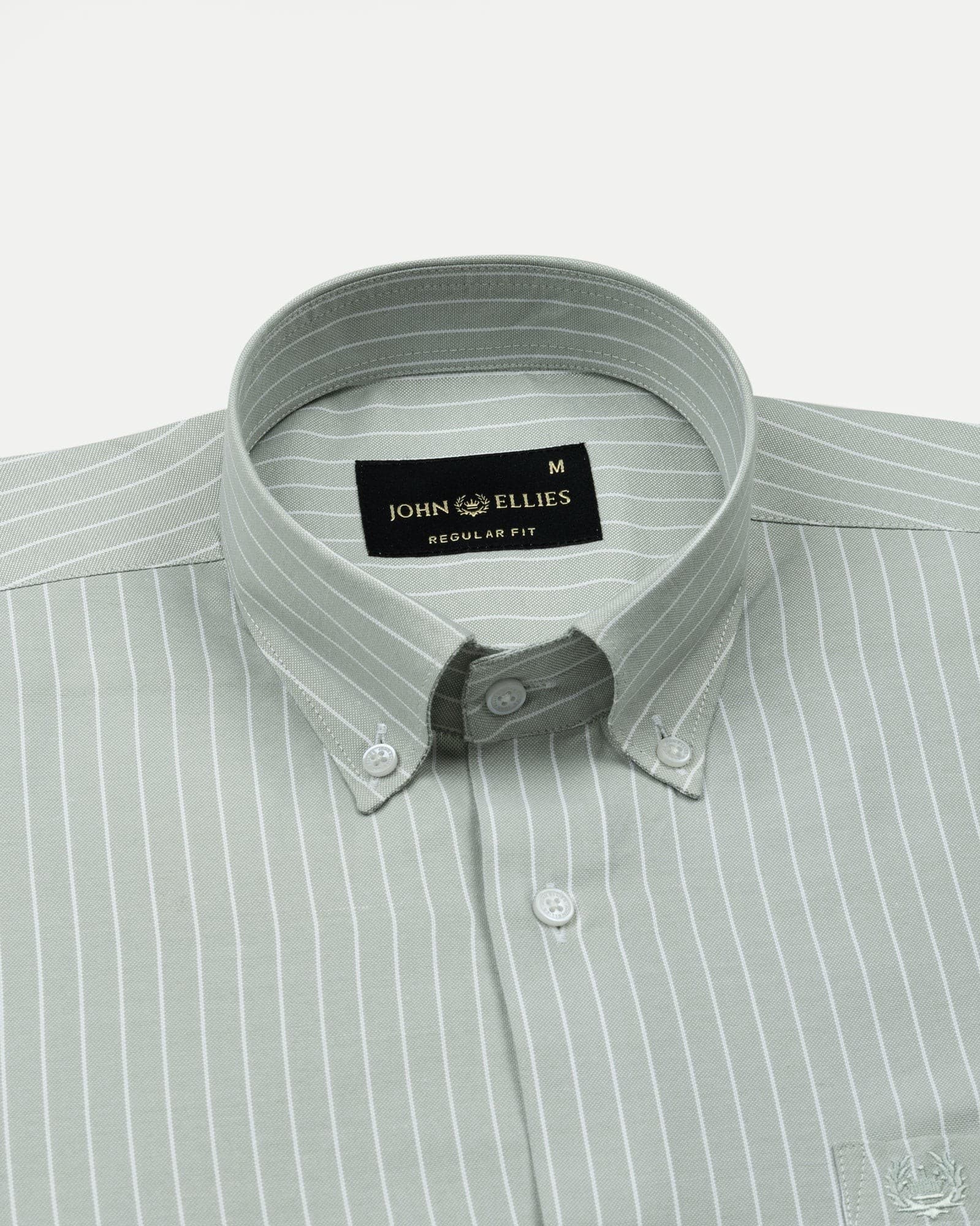 Seashel Olive Stripe Button Down Oxford Cotton Shirt