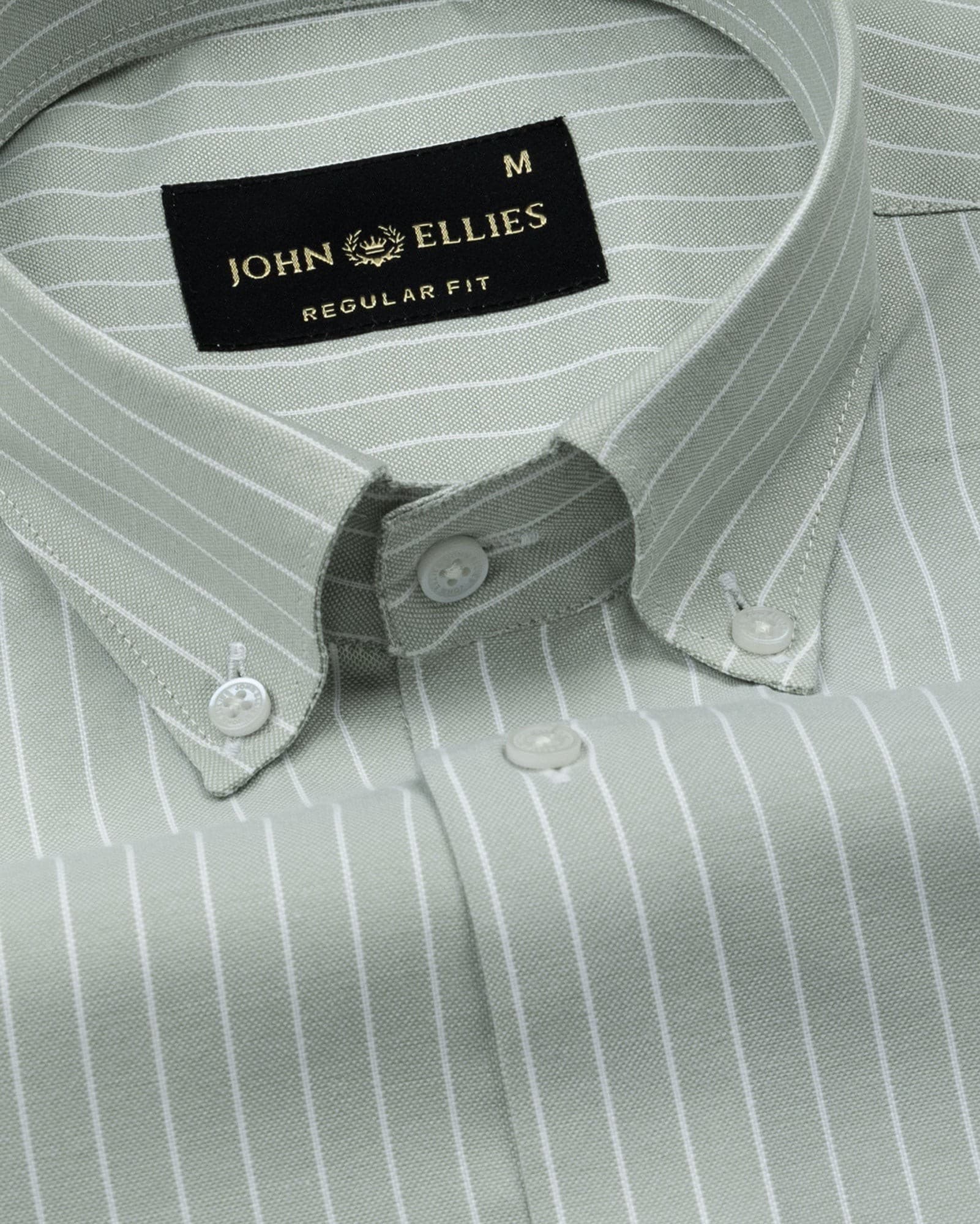 Seashel Olive Stripe Button Down Oxford Cotton Shirt