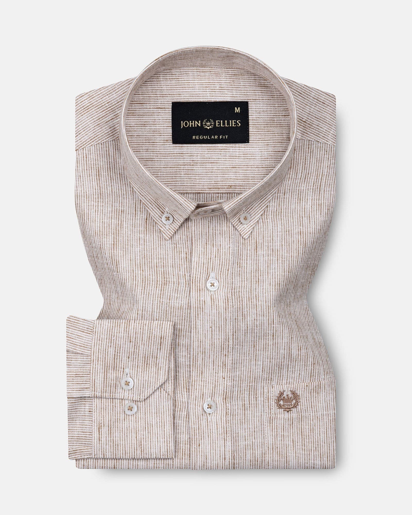 Parcore Sand Beige Stripe Button Down Linen Cotton Shirt