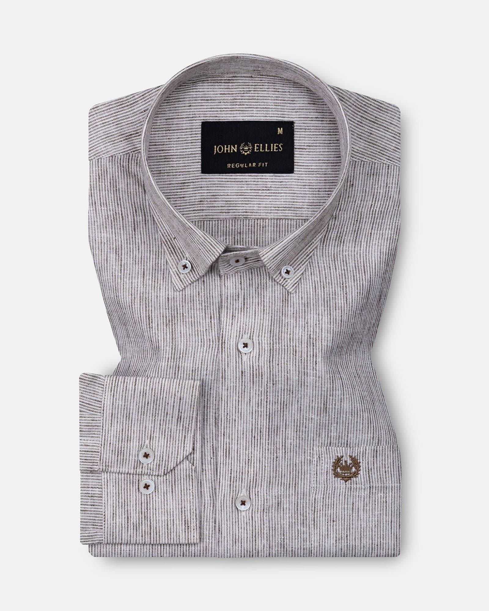 Parcore Brown Stripe Button Down Linen Cotton Shirt