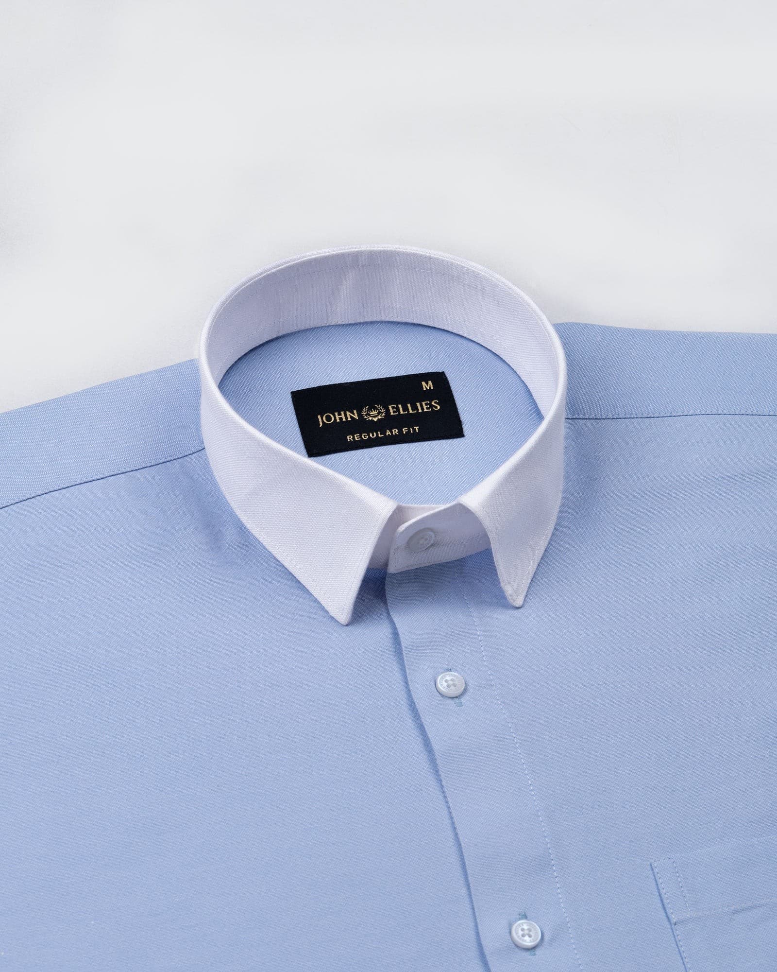 Raven Sky Blue White Cuff Collar Oxford Cotton Shirt