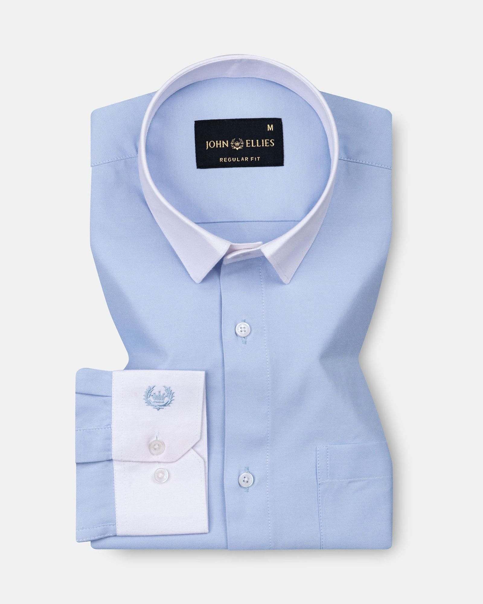 Raven Sky Blue White Cuff Collar Oxford Cotton Shirt