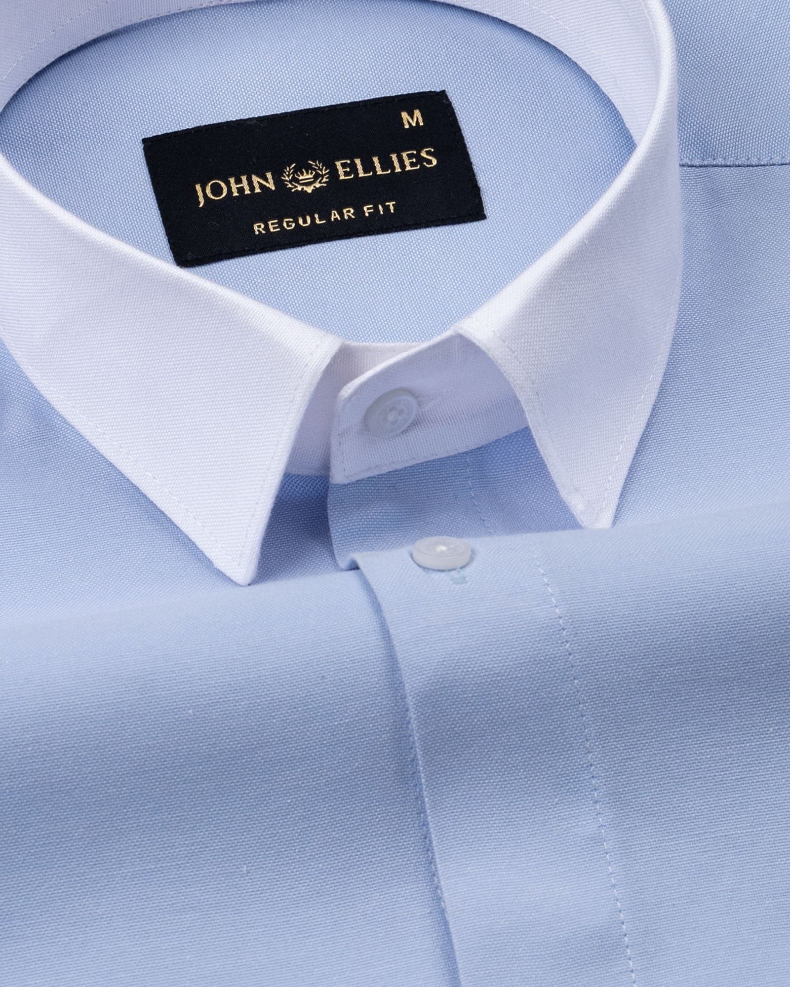 Raven Sky Blue White Cuff Collar Oxford Cotton Shirt