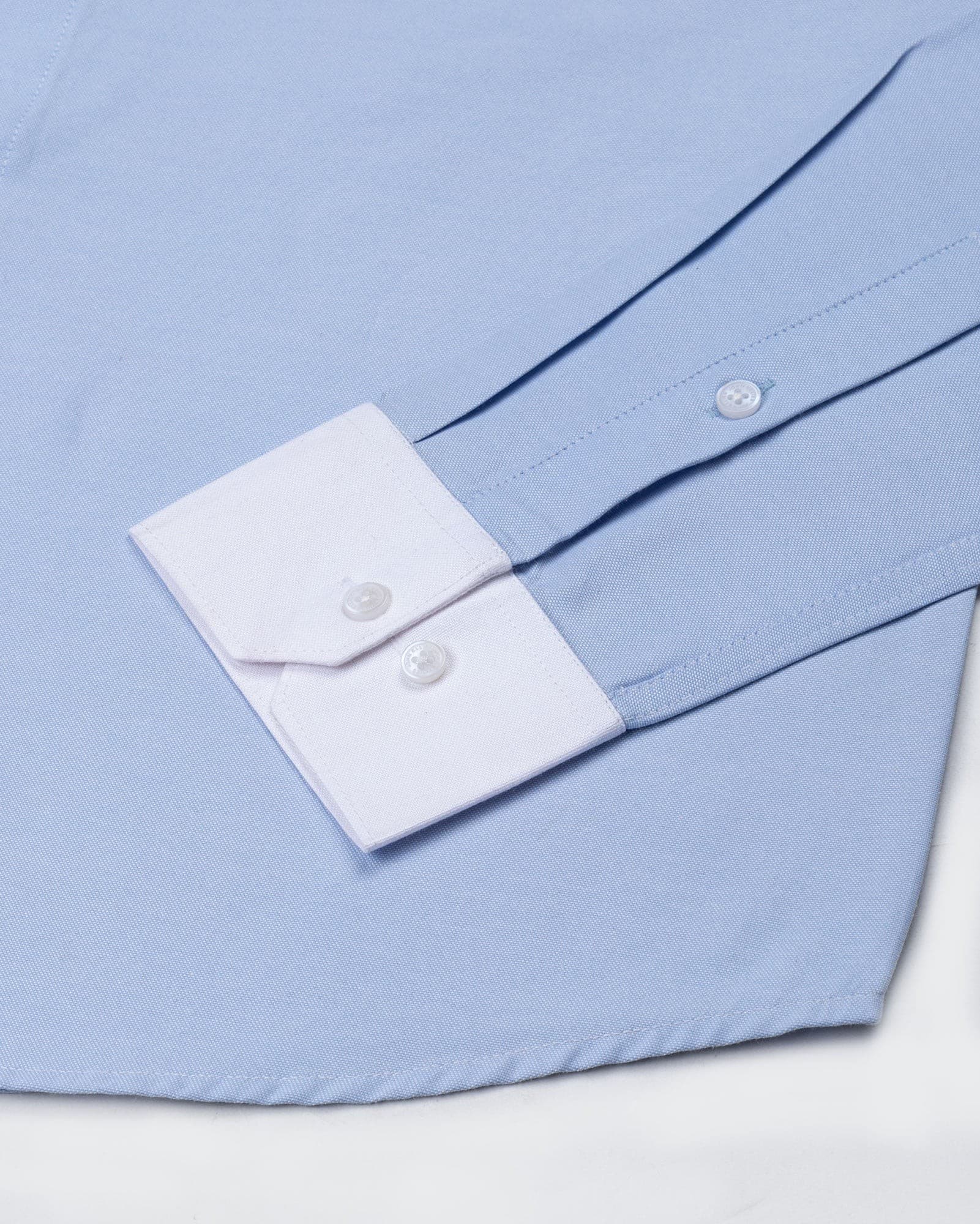 Raven Sky Blue White Cuff Collar Oxford Cotton Shirt