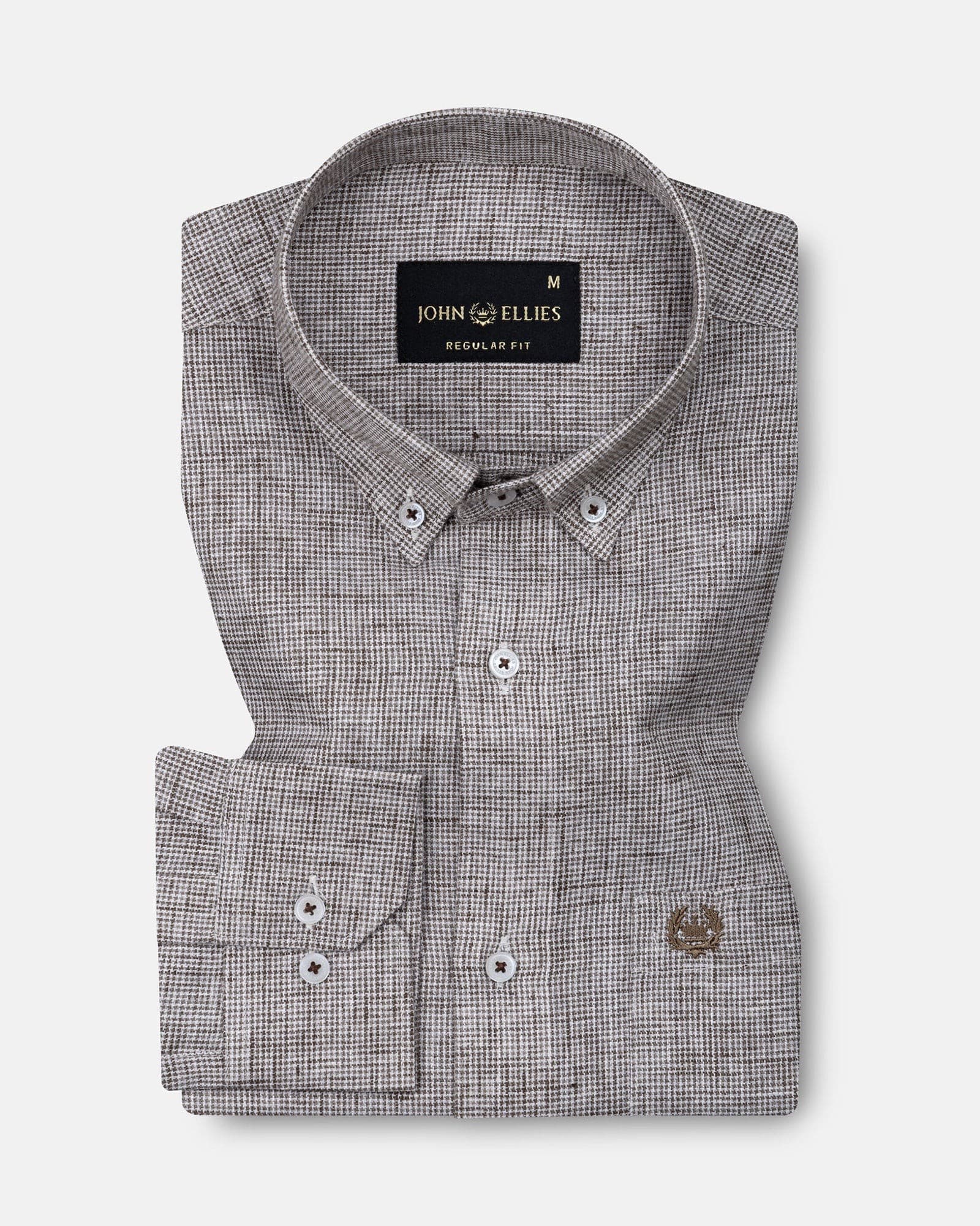 Parcore Brown Check Button Down Linen Cotton Shirt