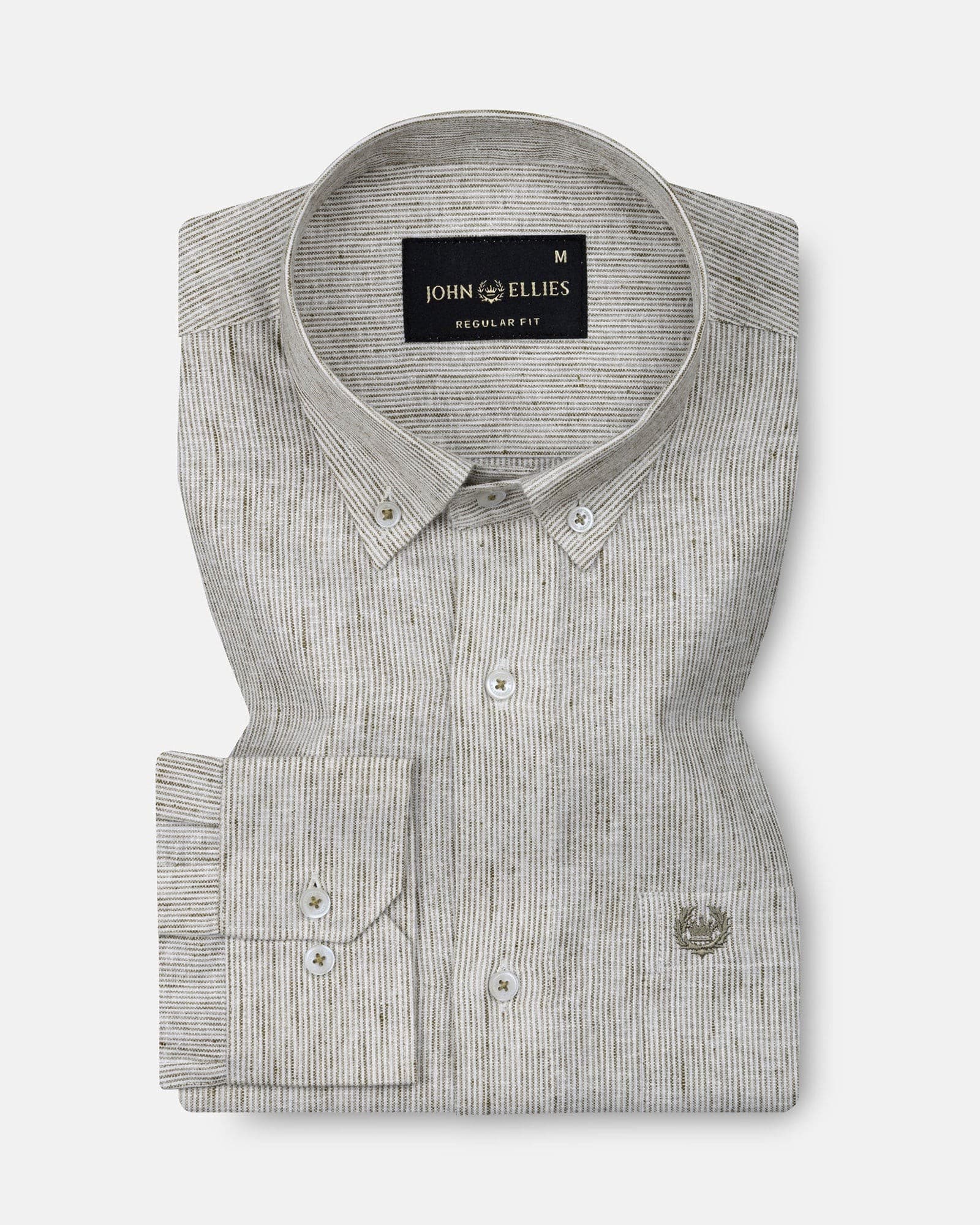 Parcore Olive Stripe Button Down Linen Cotton Shirt