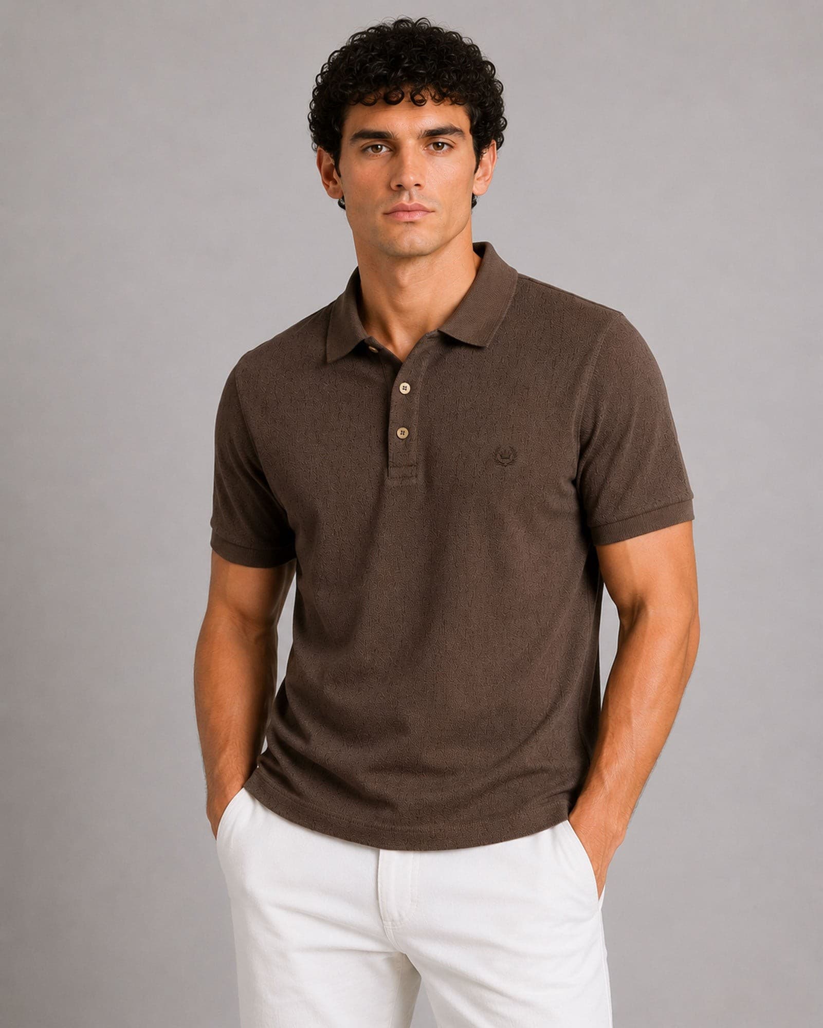 Persien Brown Cotton Textured Polo T-Shirt