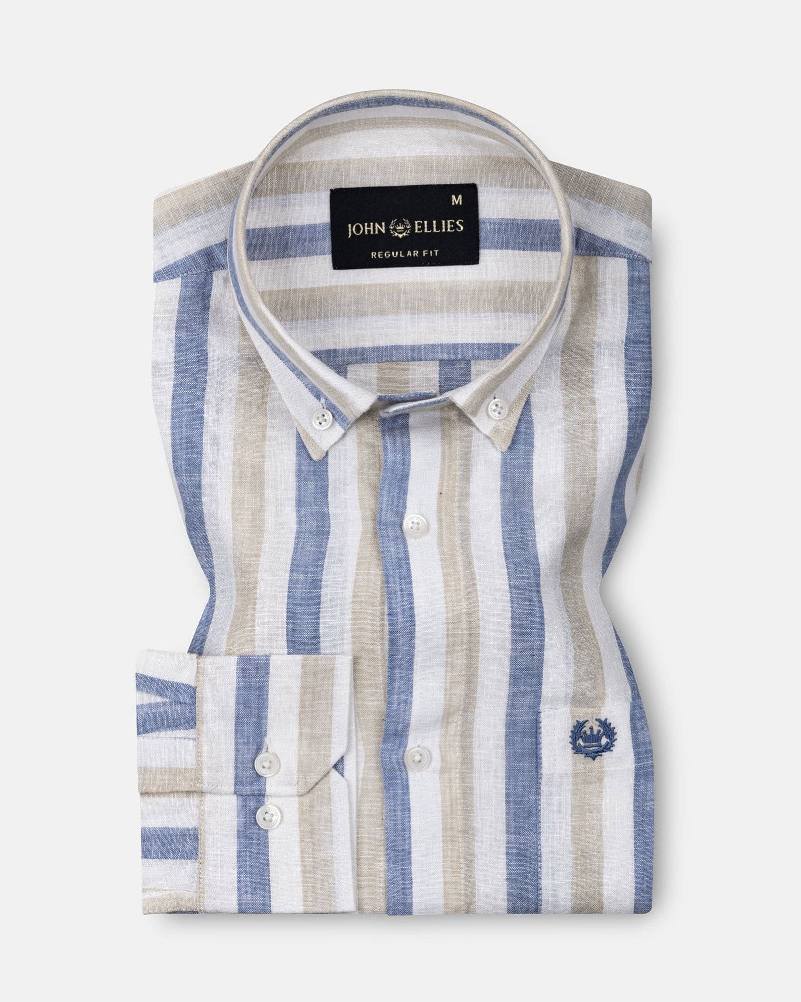 Qevan Blue Stripe Button Down Linen Shirt