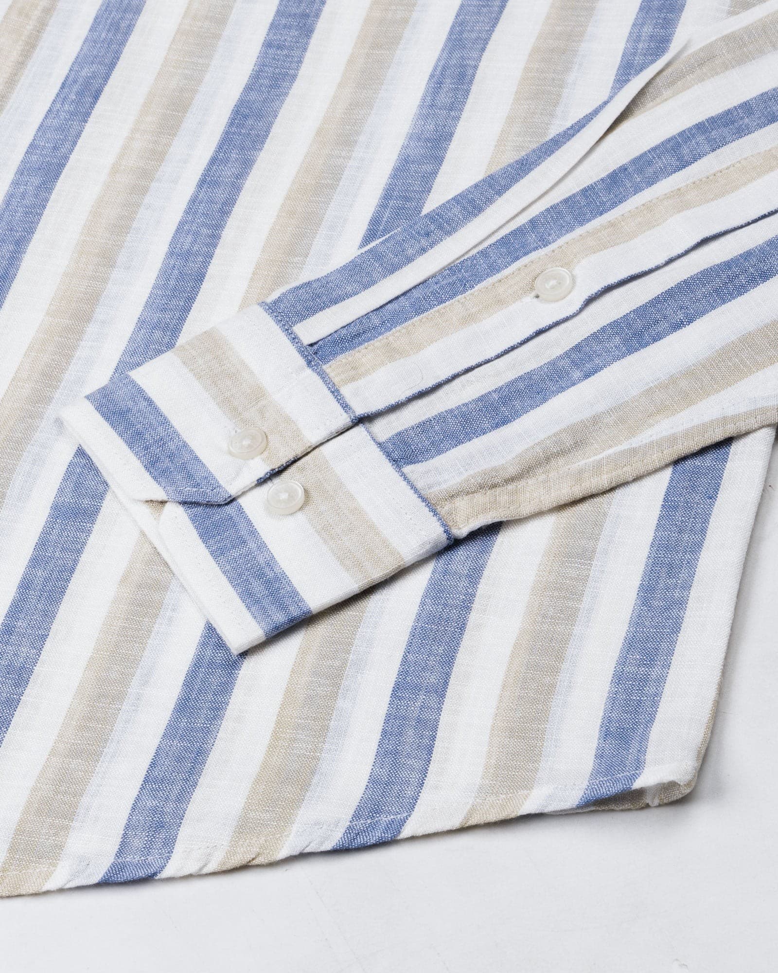 Qevan Blue Stripe Button Down Linen Shirt