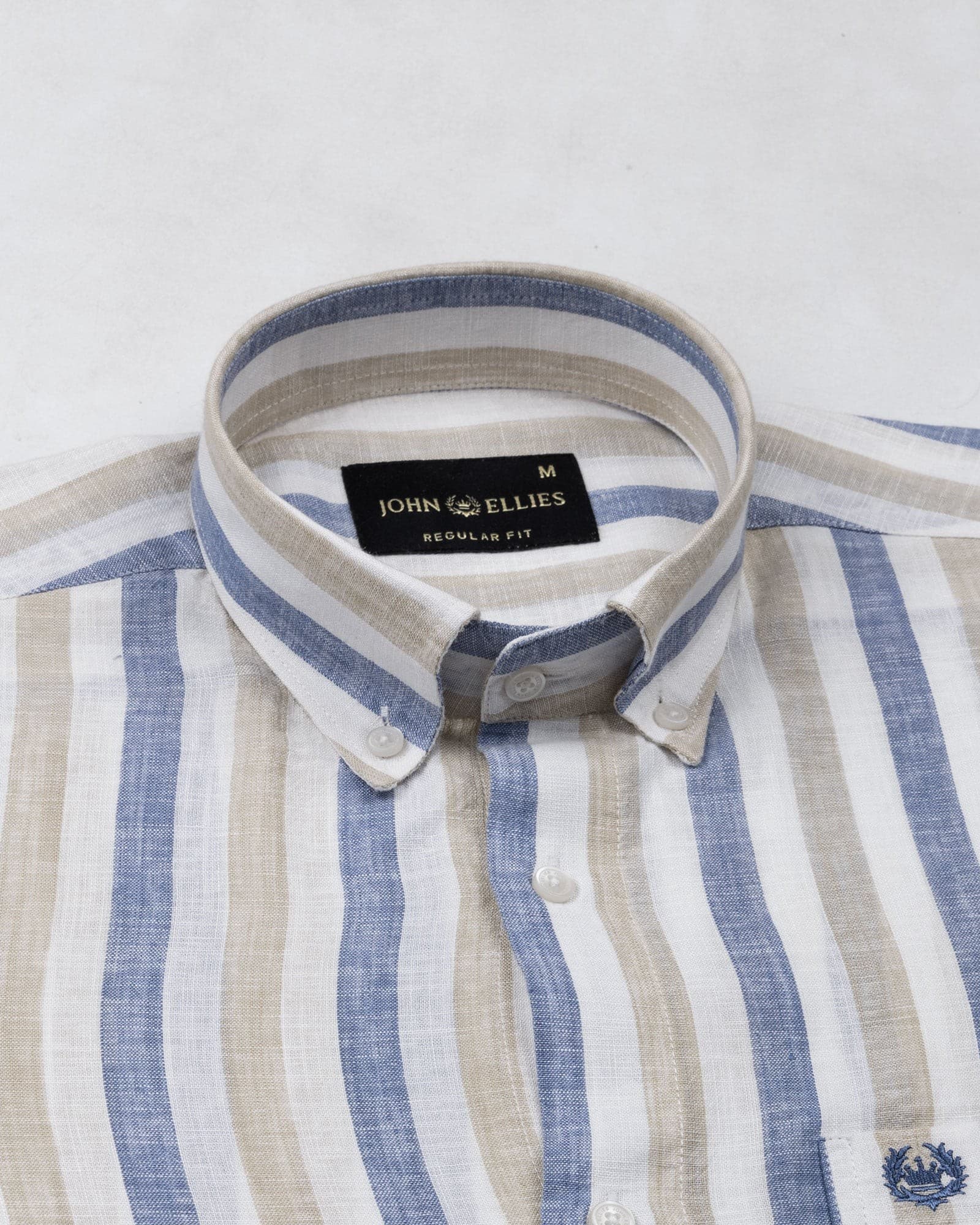 Qevan Blue Stripe Button Down Linen Shirt
