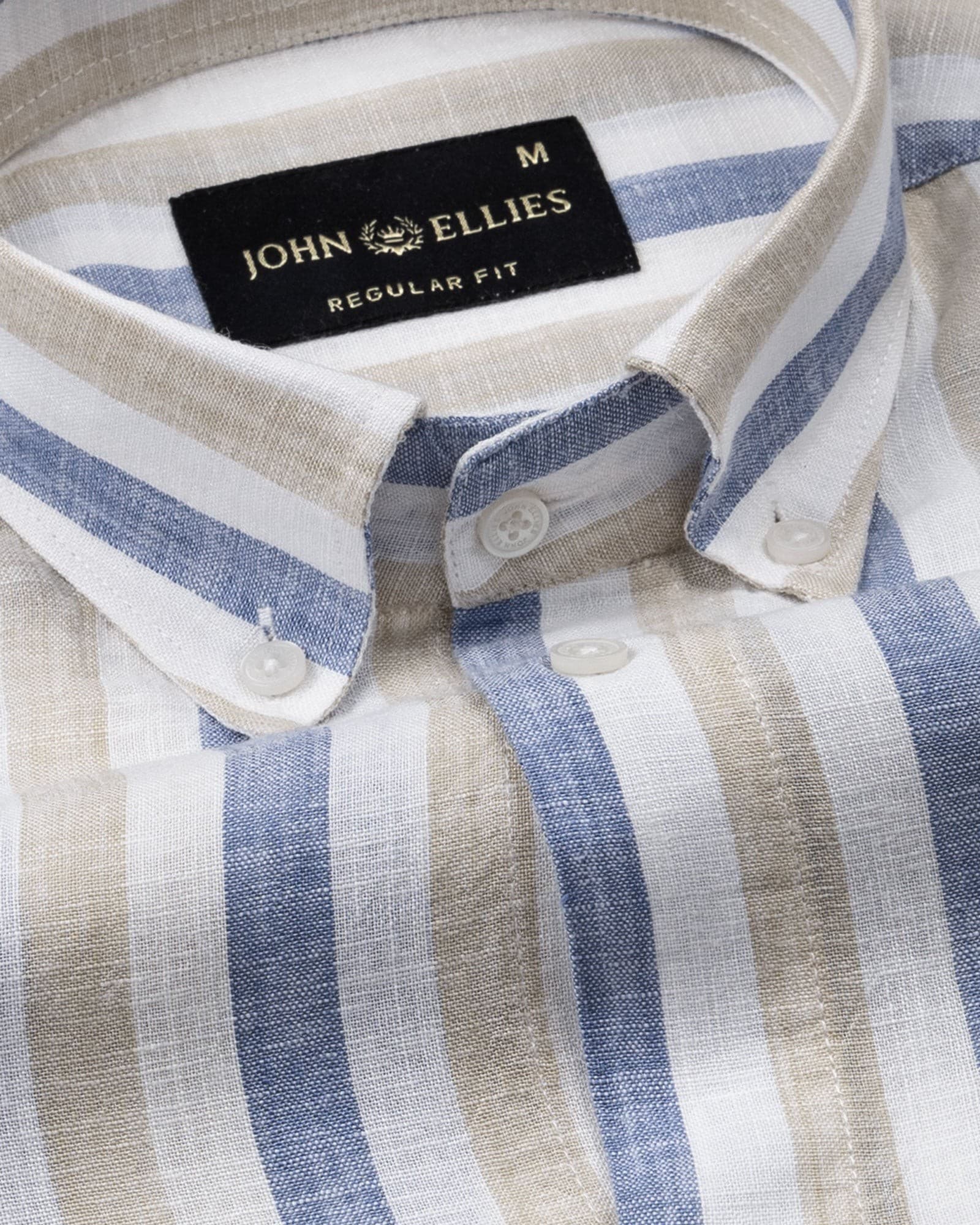 Qevan Blue Stripe Button Down Linen Shirt