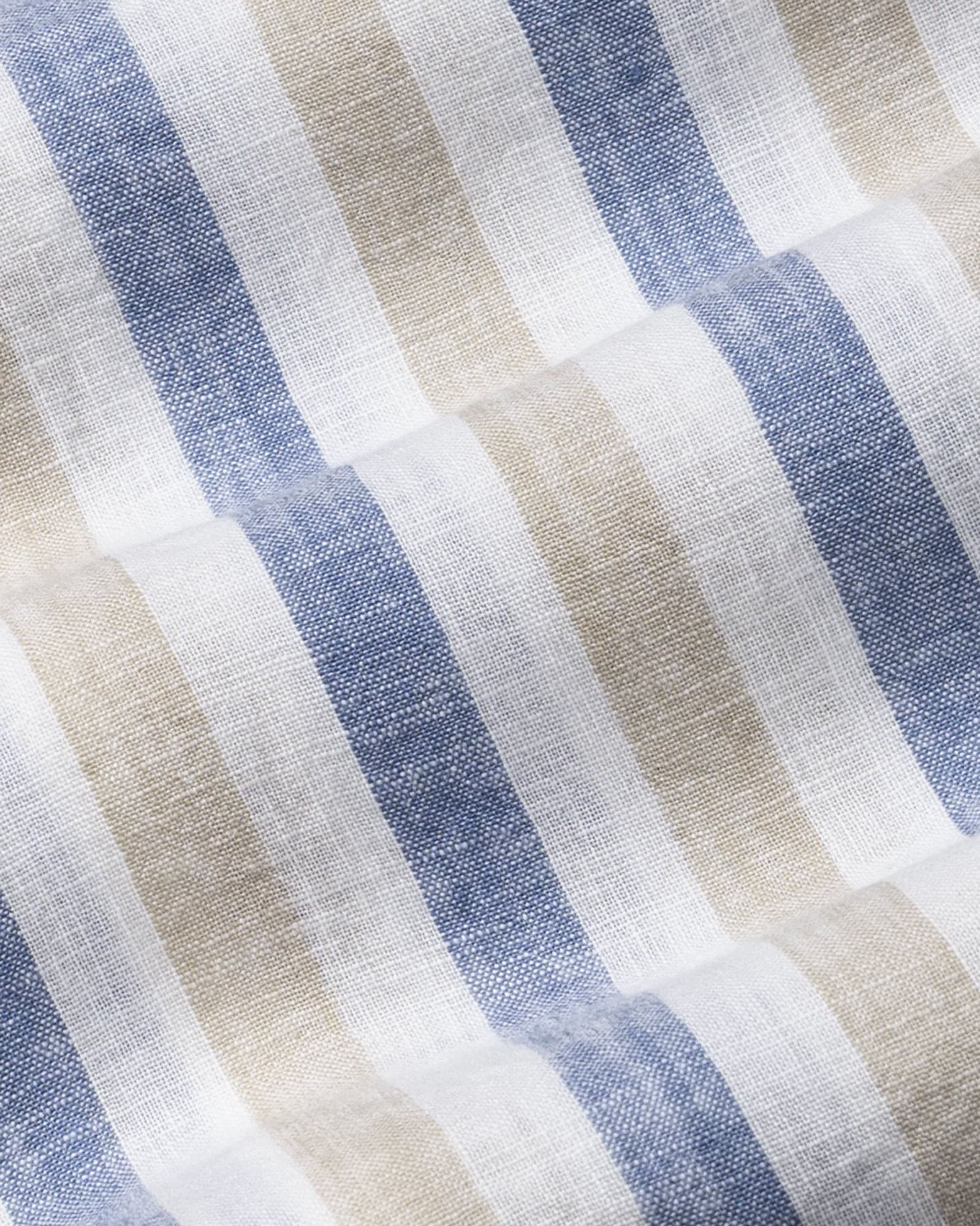 Qevan Blue Stripe Button Down Linen Shirt