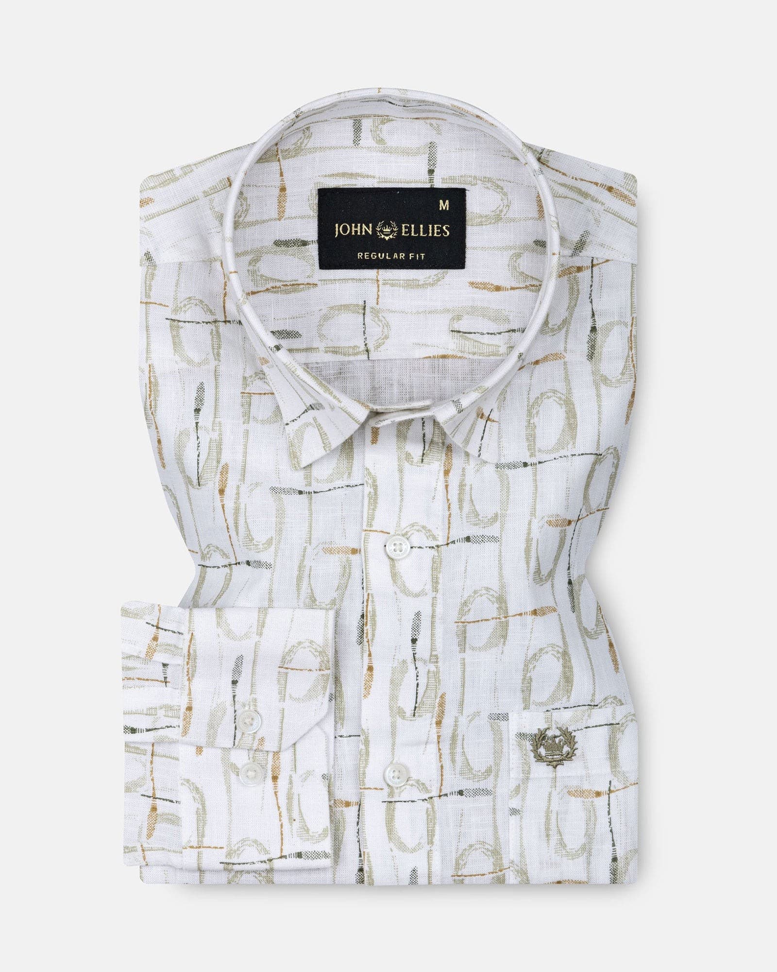 Celith Olive Abstract Linen Printed Shirt