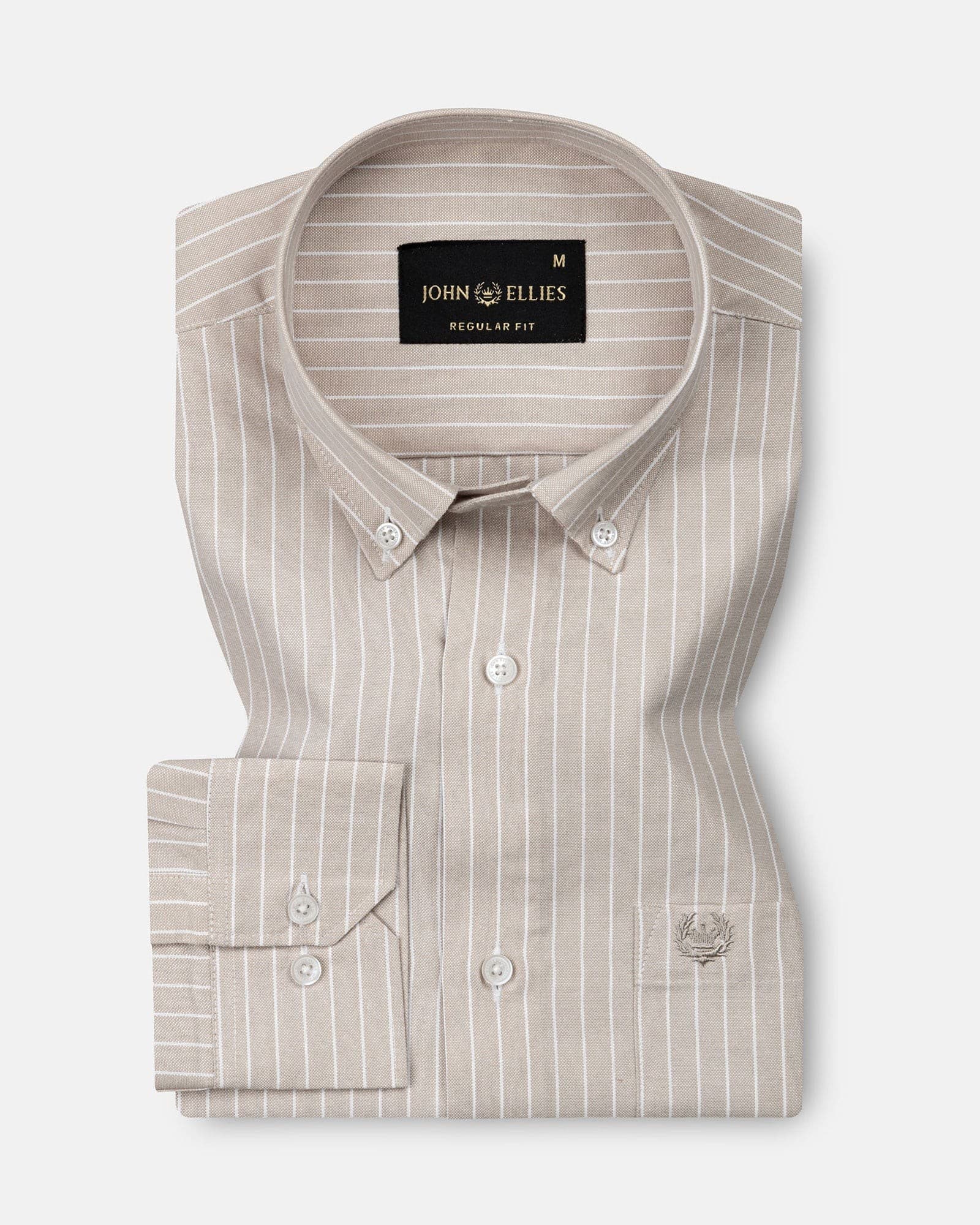 Seashel Beige Stripe Button Down Oxford Cotton Shirt