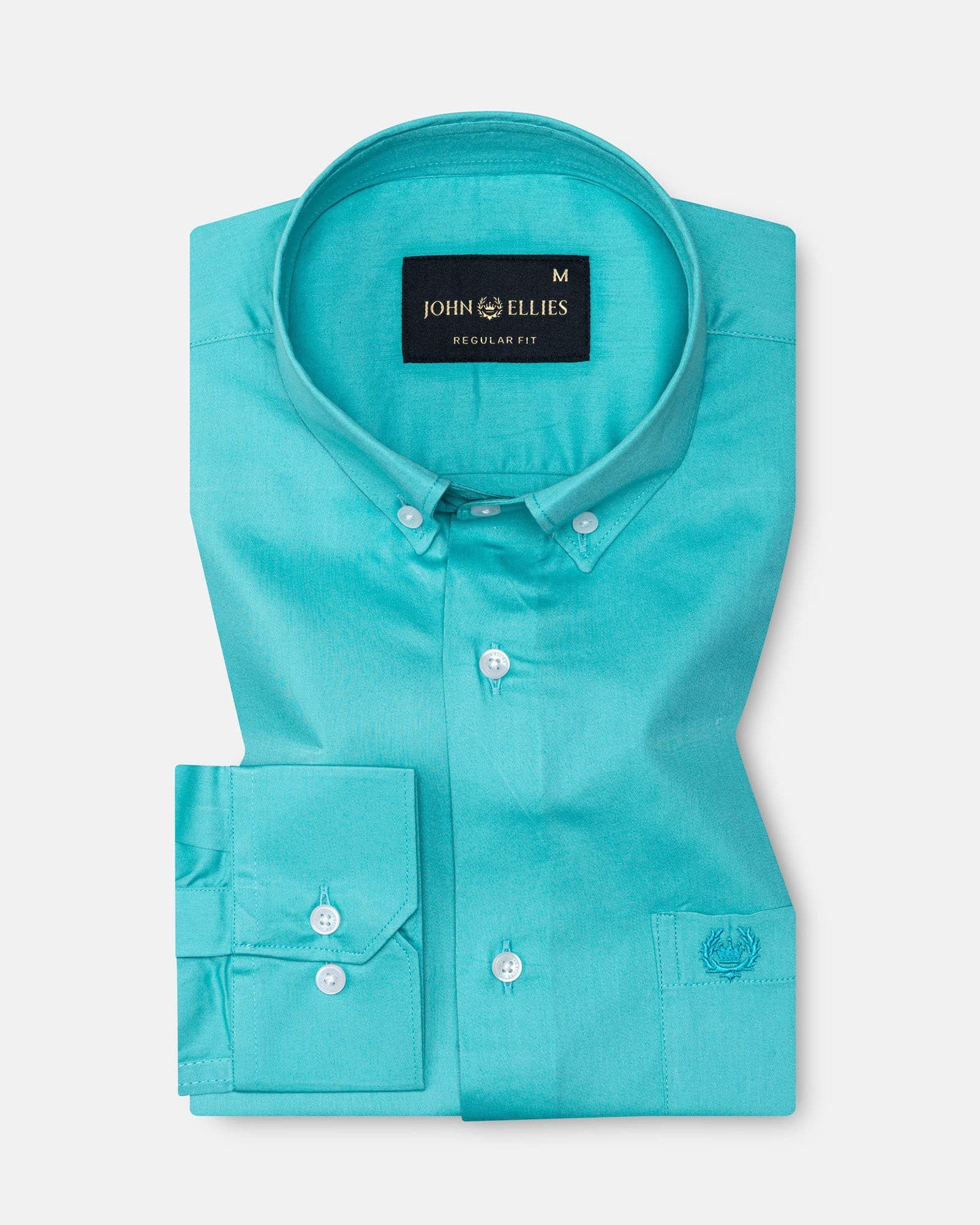 Griphen Cyan Plain Button Down Cotton Shirt