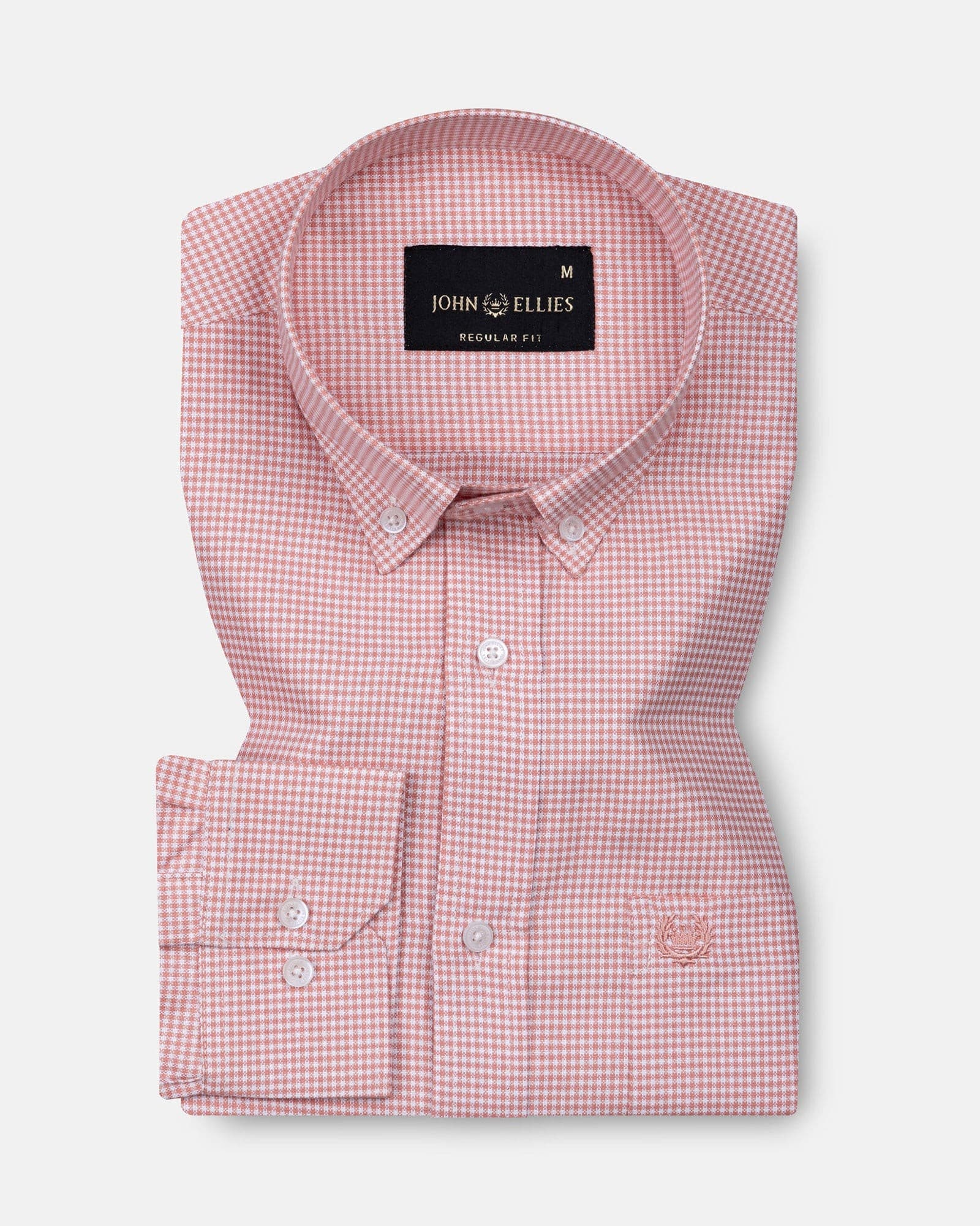 Edited: Claret Salmon Pink Check Button Down Oxford Cotton Shirt