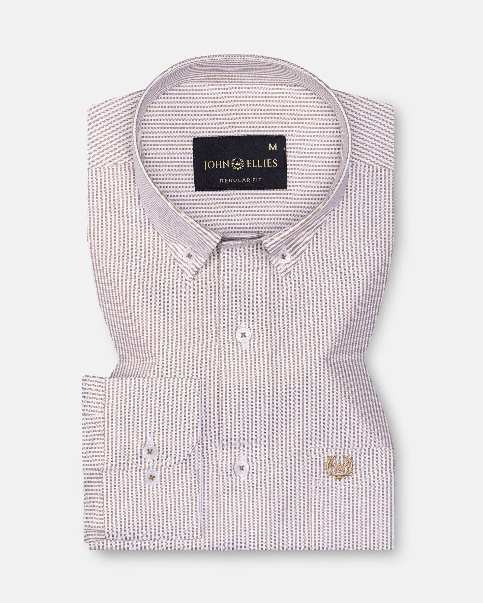 Zanrix Brown Stripe Button Down Oxford Cotton Shirt