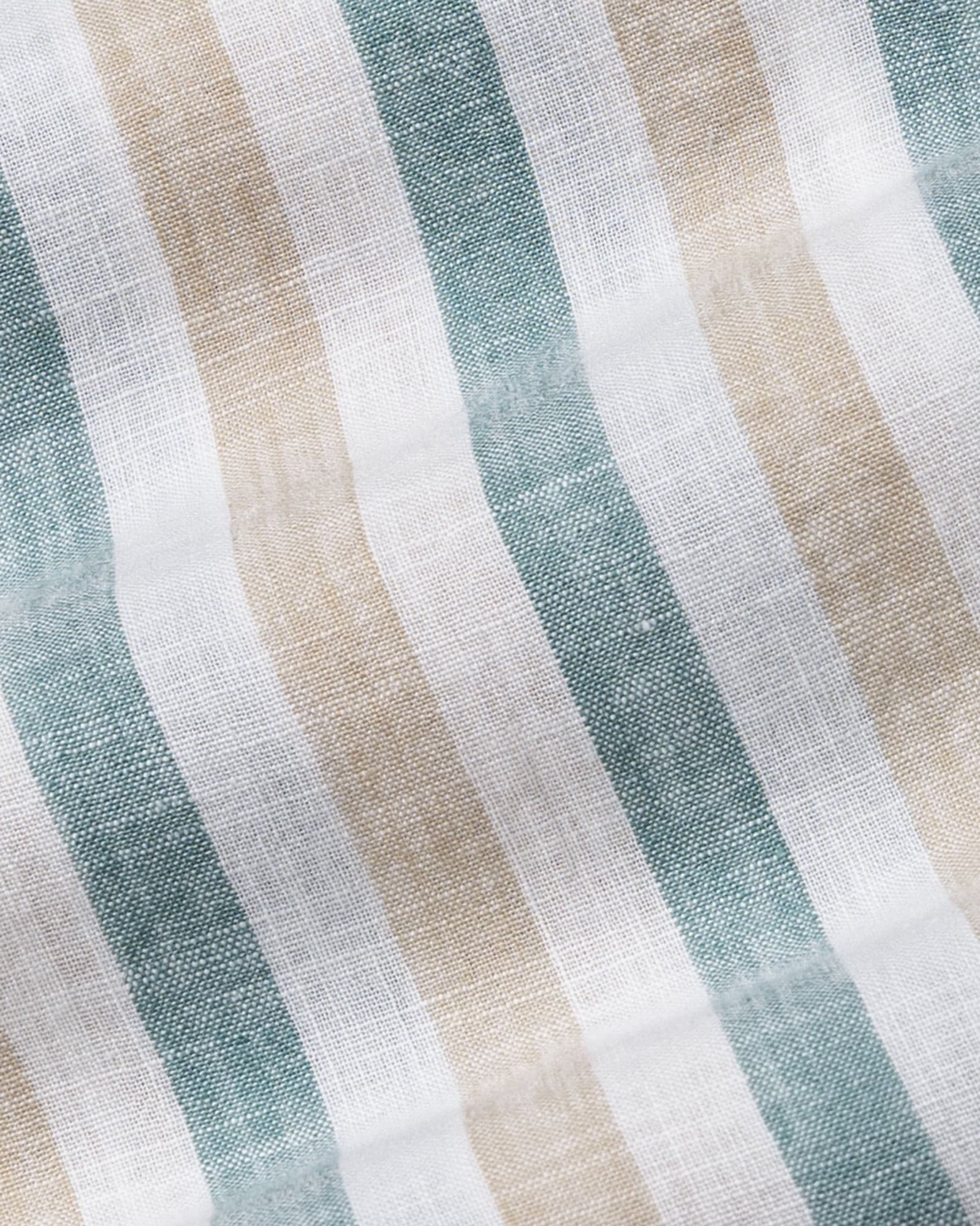 Qevan Beige And Green Stripe Button Down Linen Shirt