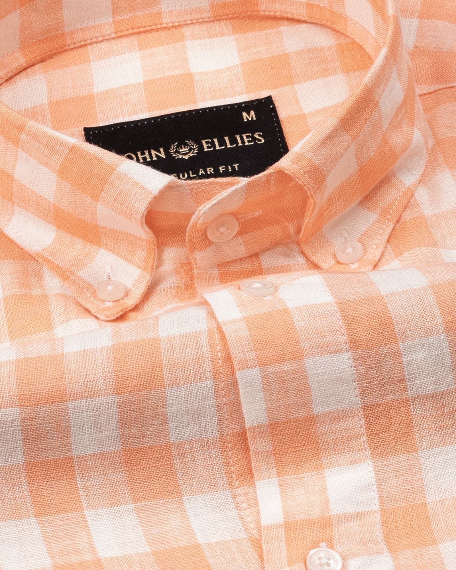 Qevan Peach Check Button Down Linen Shirt