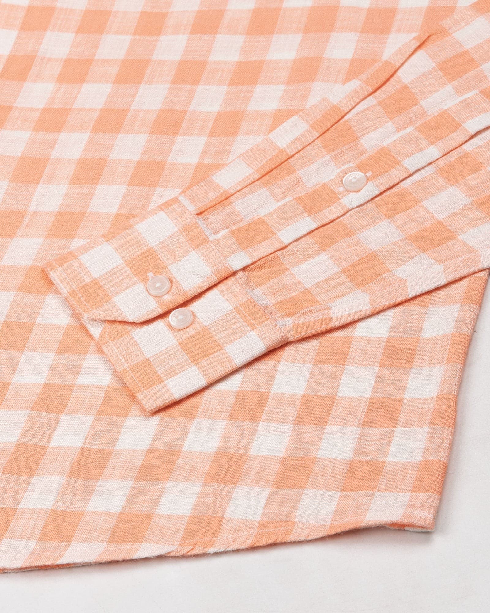 Qevan Peach Check Button Down Linen Shirt