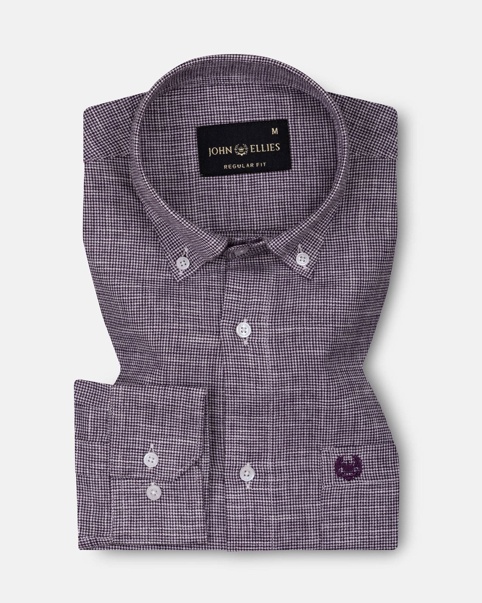 Zinots Purple Houndstooth Check Button Down Linen Shirt