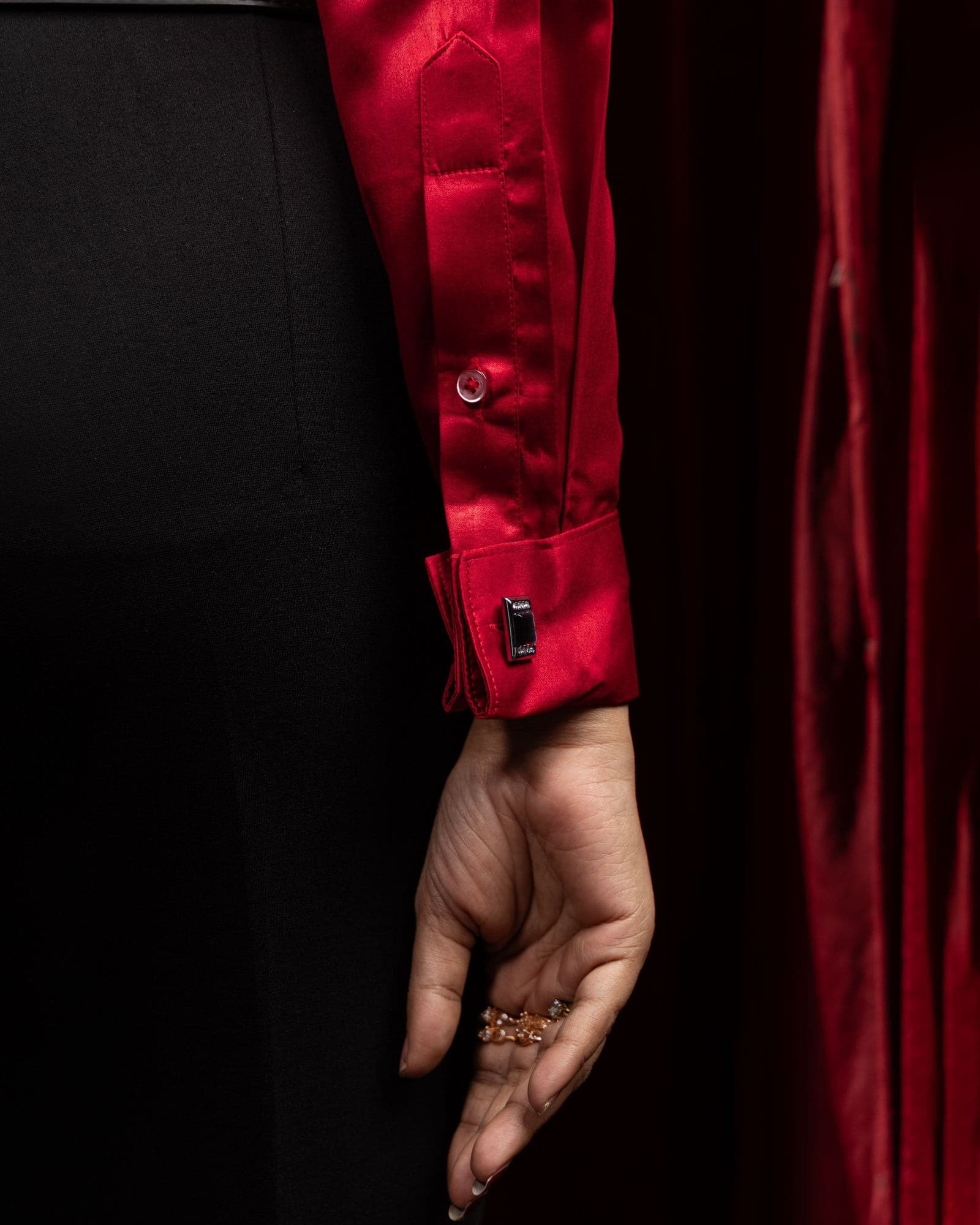 Silhouette Red Plain Satin Women Shirt