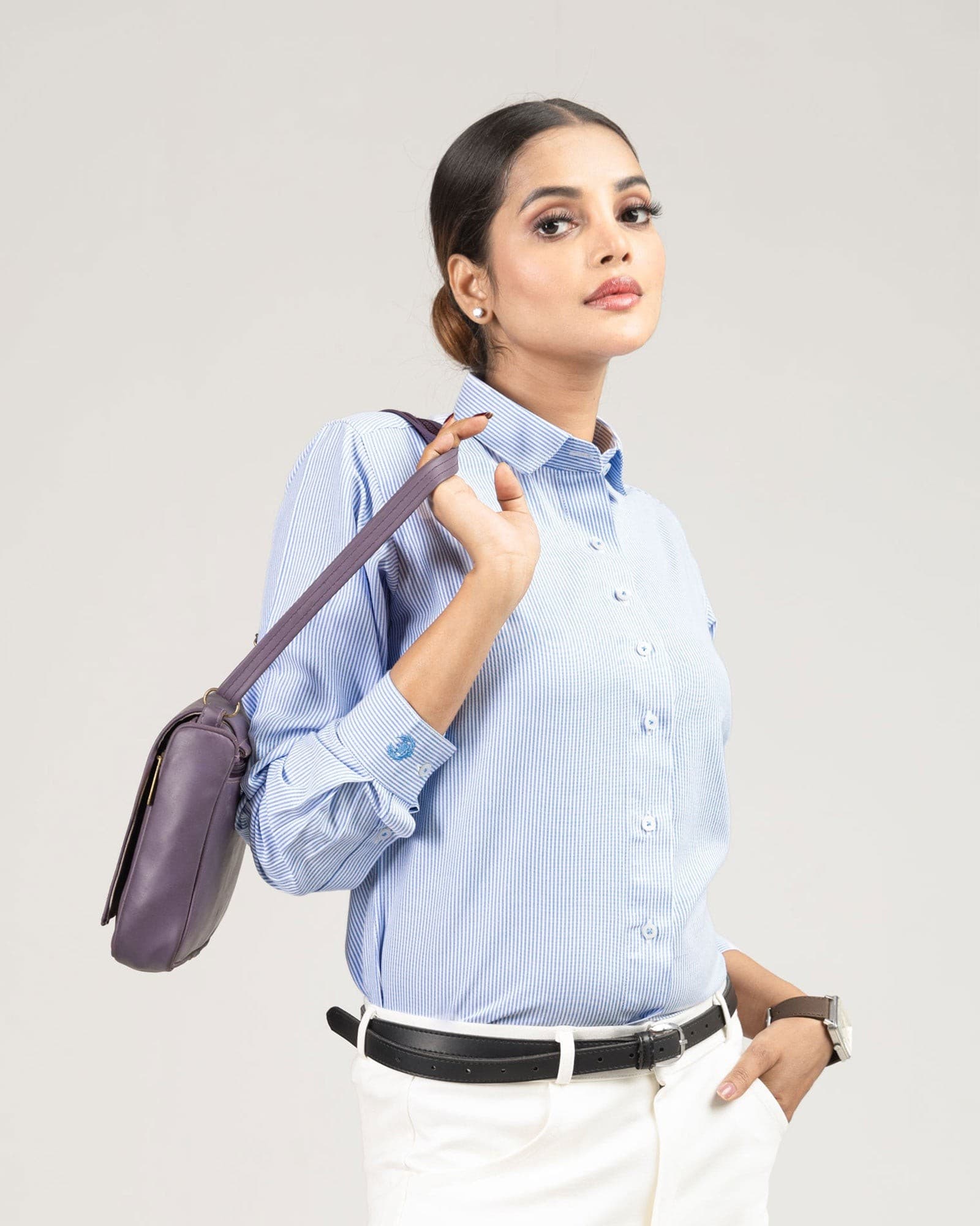 Strata Blue Stripes Oxford Cotton Women Shirt