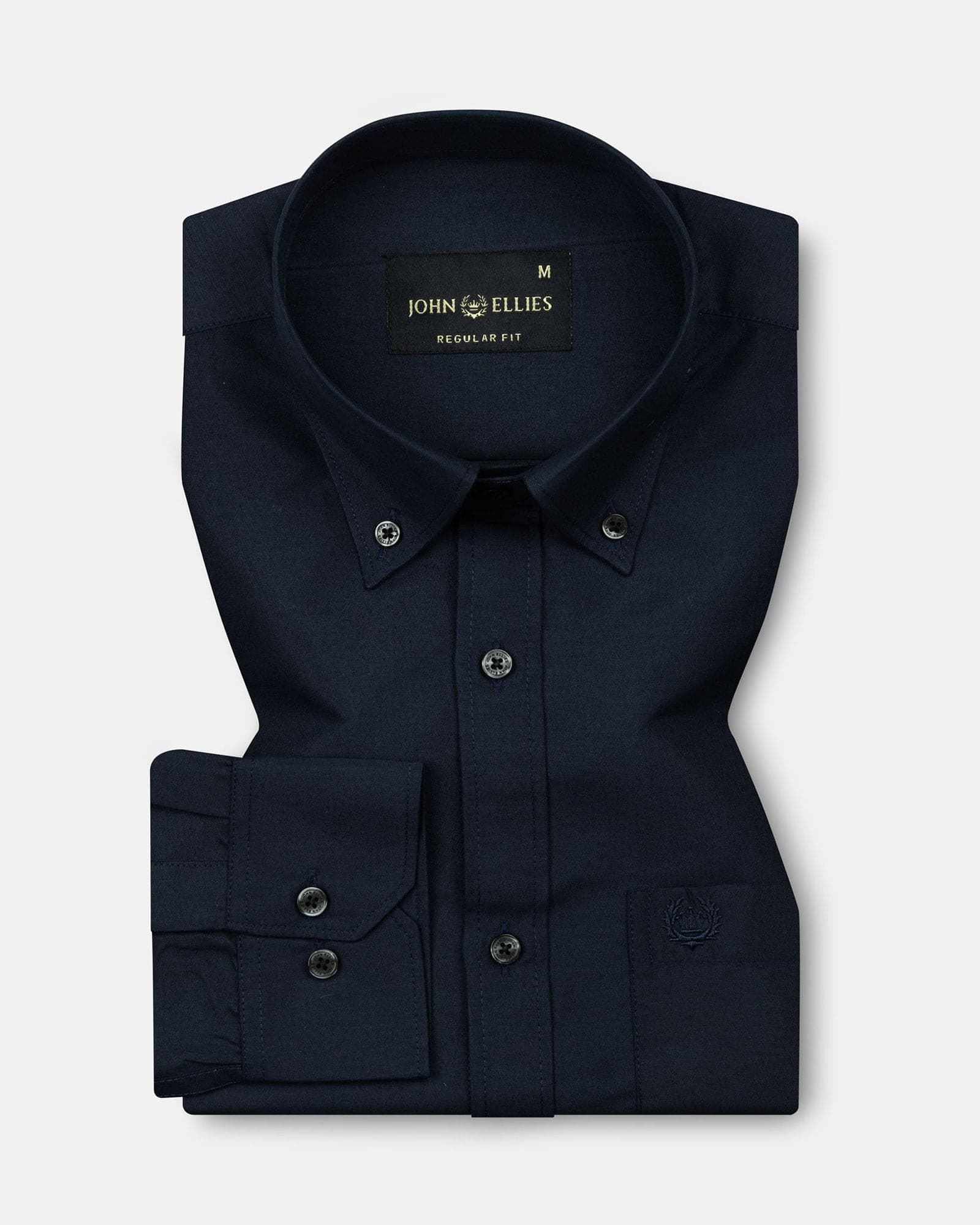 Monza Navy Blue Plain Button Down Polyester Shirt