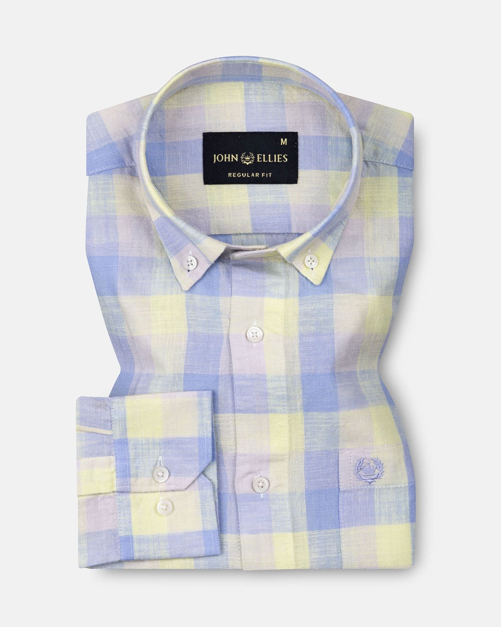 Qevan Sky Blue Check Button Down Linen Shirt