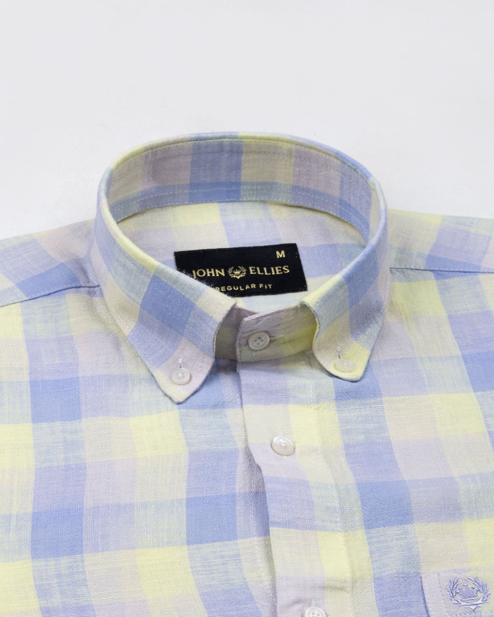 Qevan Sky Blue Check Button Down Linen Shirt