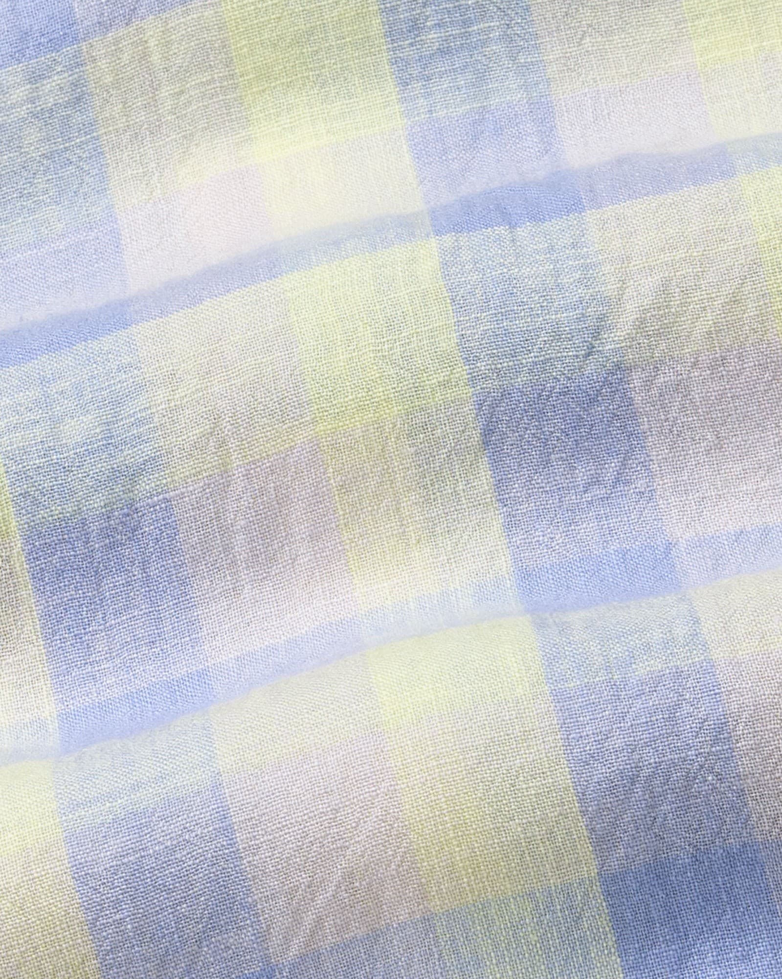 Qevan Sky Blue Check Button Down Linen Shirt